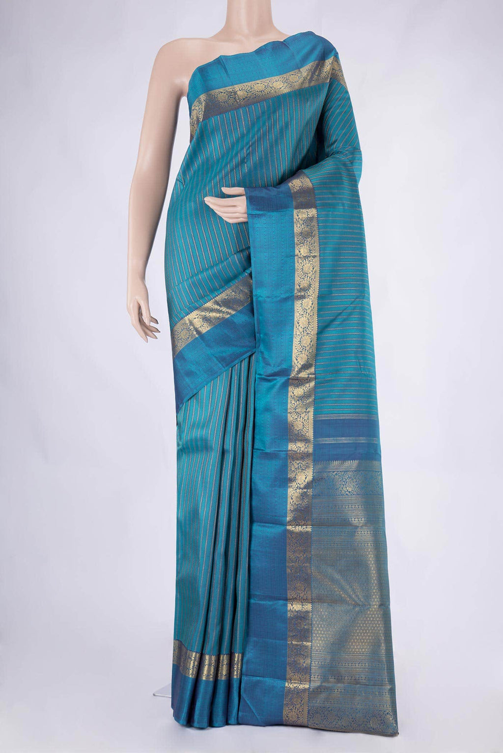 Pure Silk Pure Zari Aqua Blue Dual Tone Kanchipuram Saree