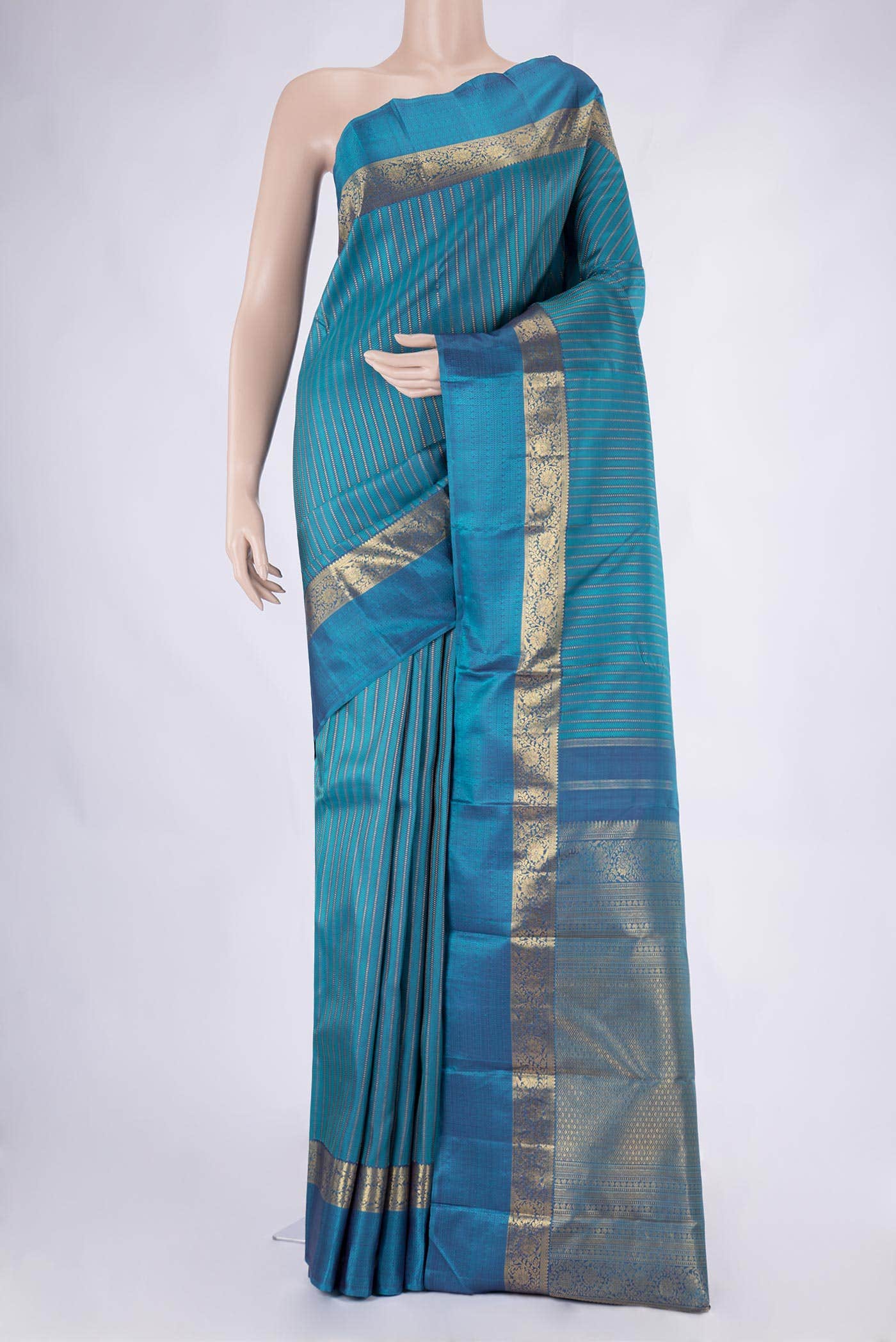 Pure Silk Pure Zari Peacock Blue Dual Tone Kanchipuram Saree