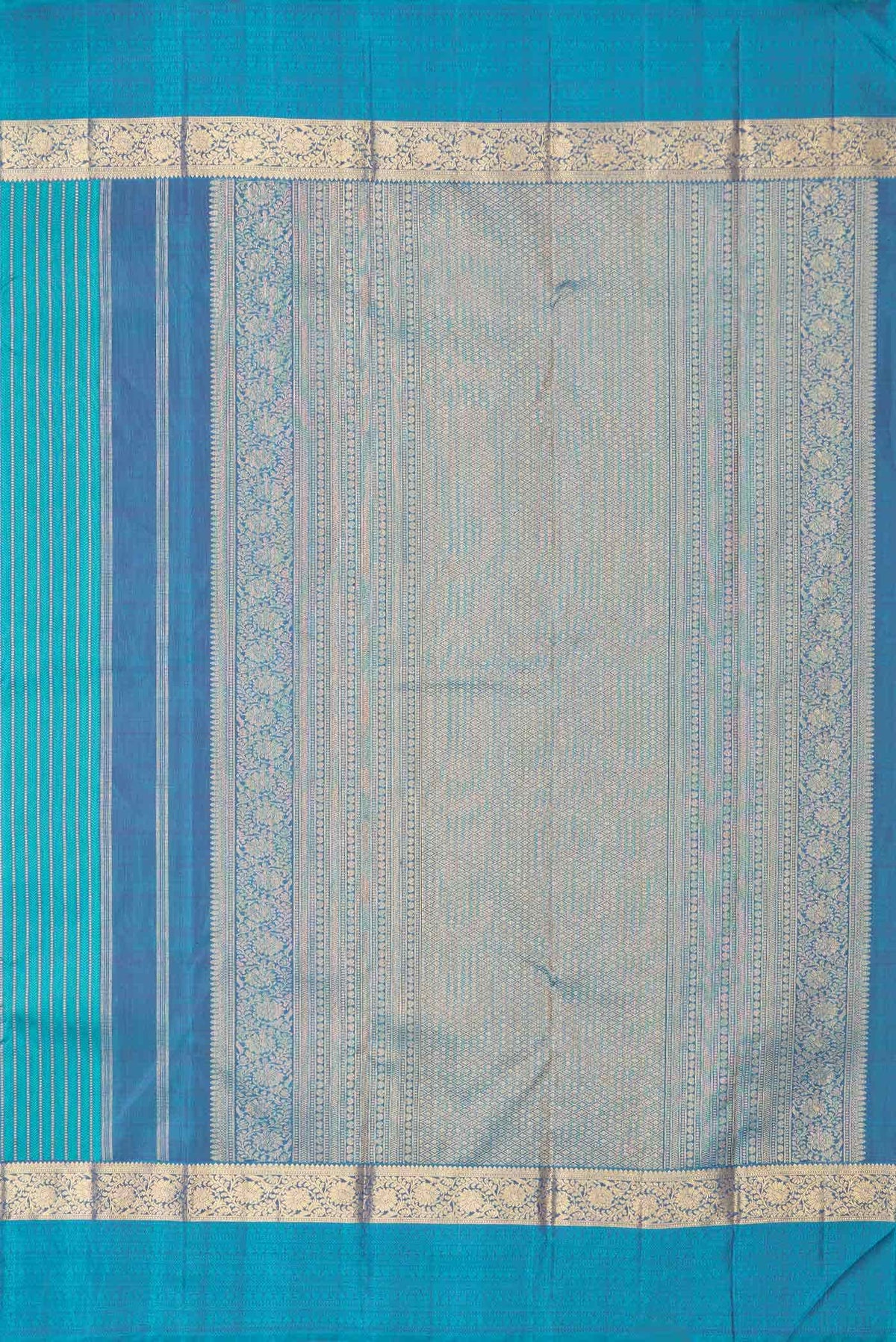 Pure Silk Pure Zari Peacock Blue Dual Tone Kanchipuram Saree
