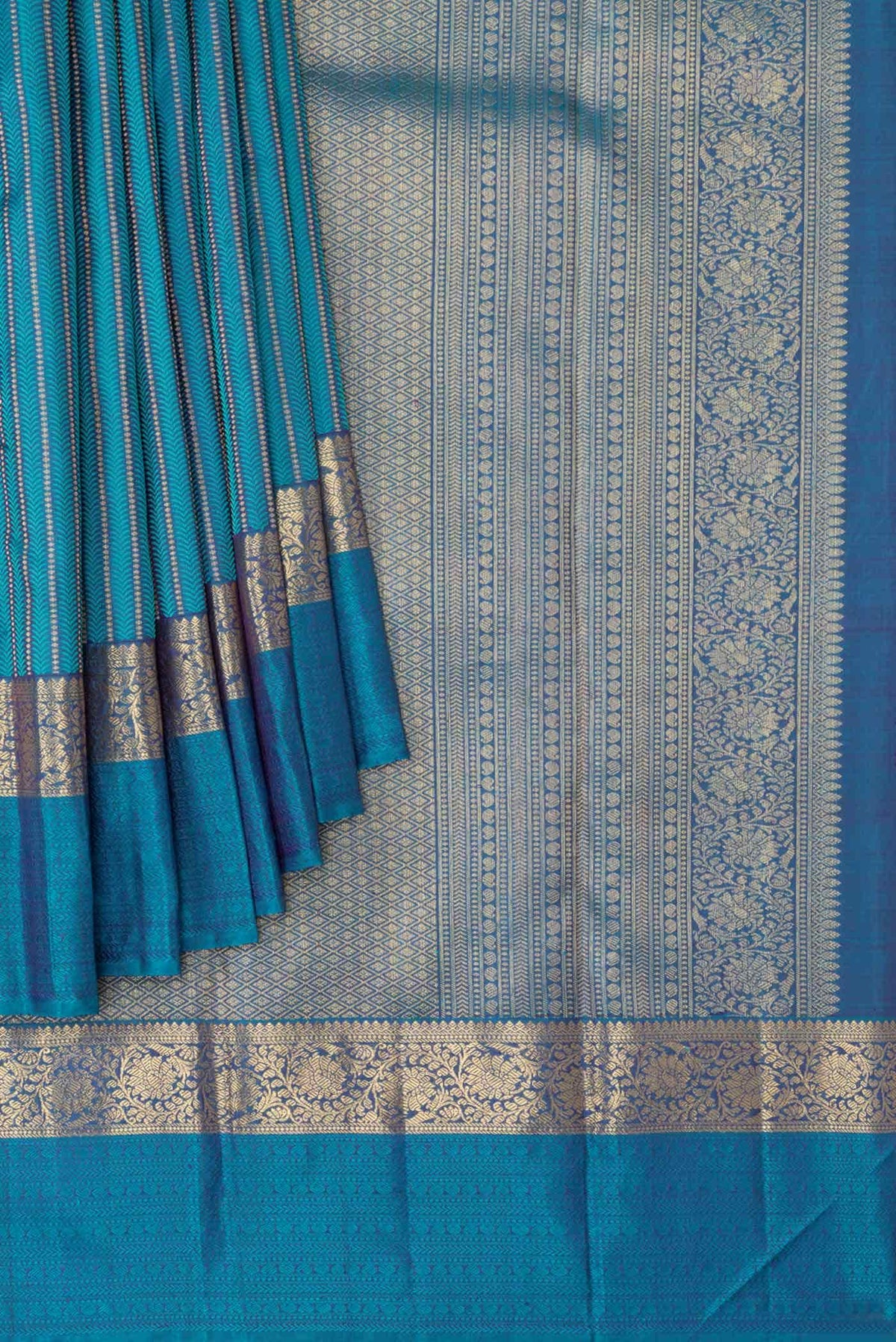 Pure Silk Pure Zari Peacock Blue Dual Tone Kanchipuram Saree