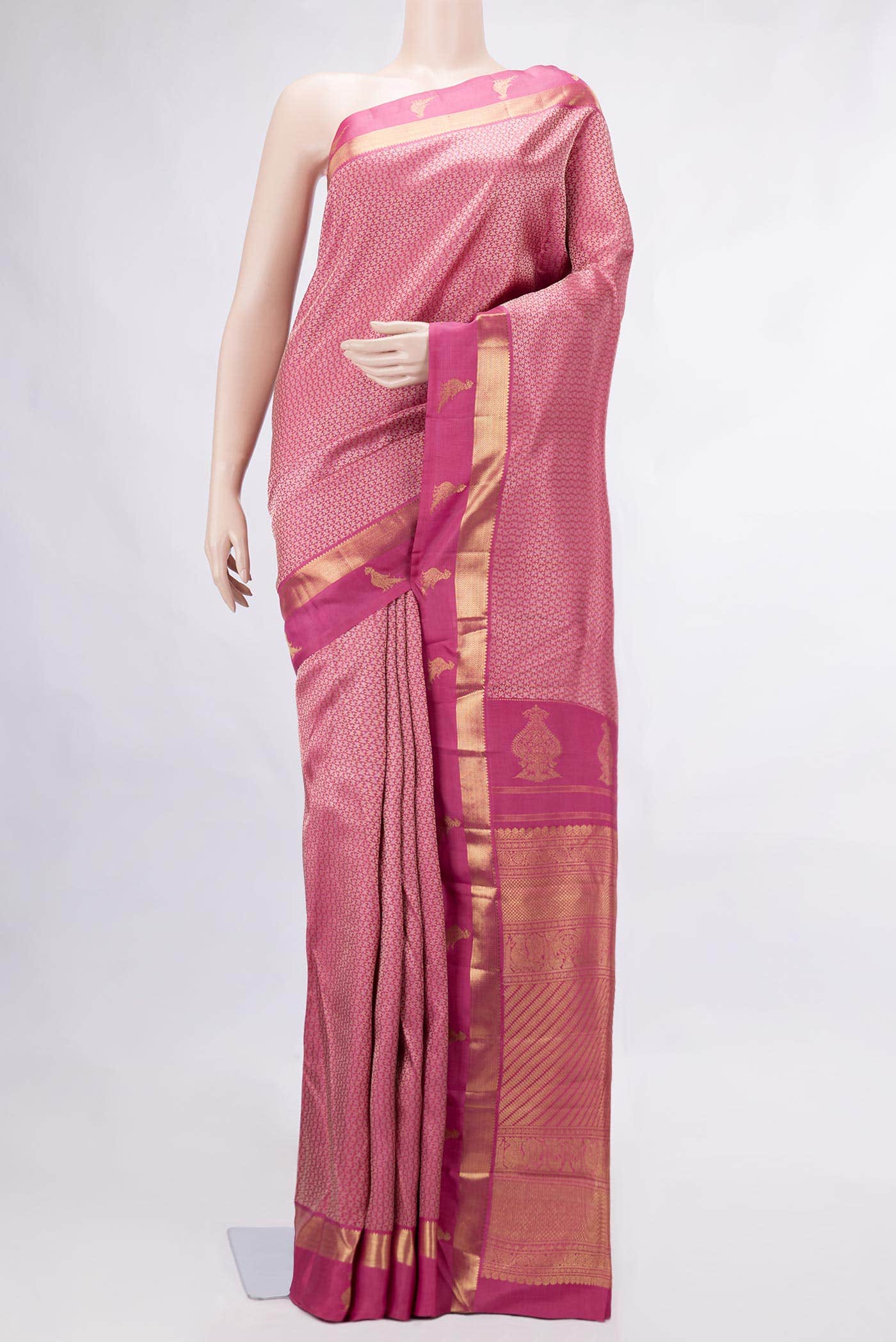 Pure Silk Pure Zari Pink Dual Tone Kanchipuram Saree