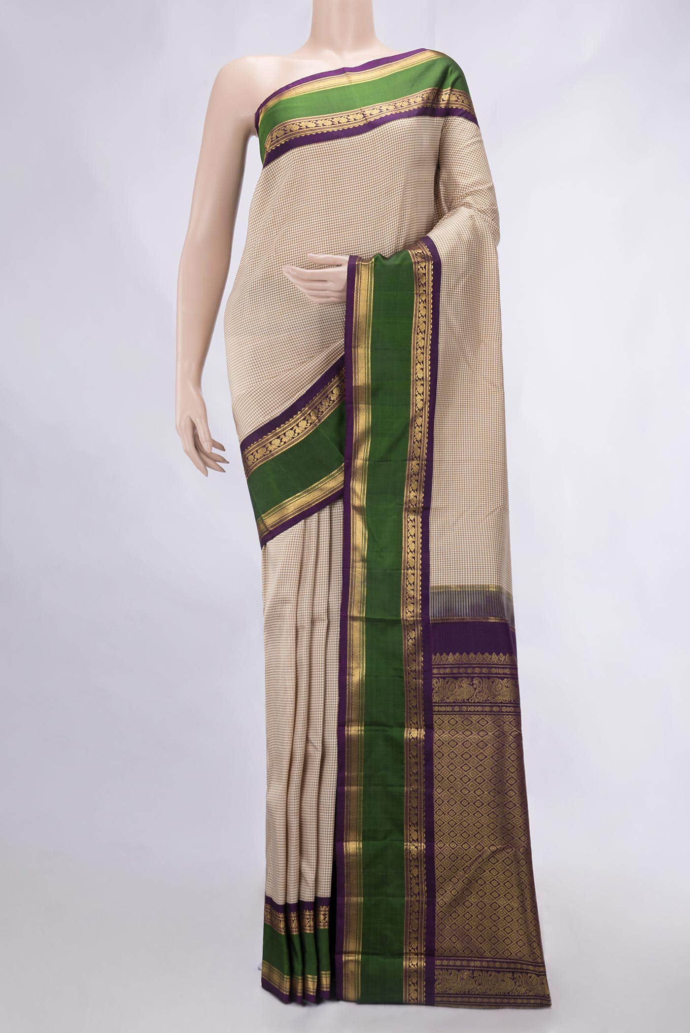 Beige Kanchipuram Silk Saree
