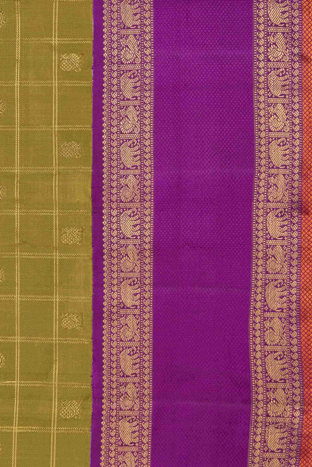 Pure Silk Pure Zari Mehandi Green Dual Tone Kanchipuram Saree