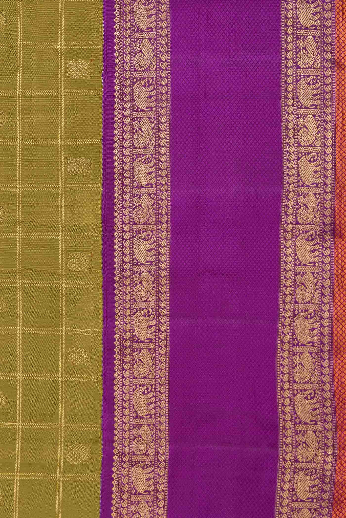 Pure Silk Pure Zari Mehandi Green Dual Tone Kanchipuram Saree