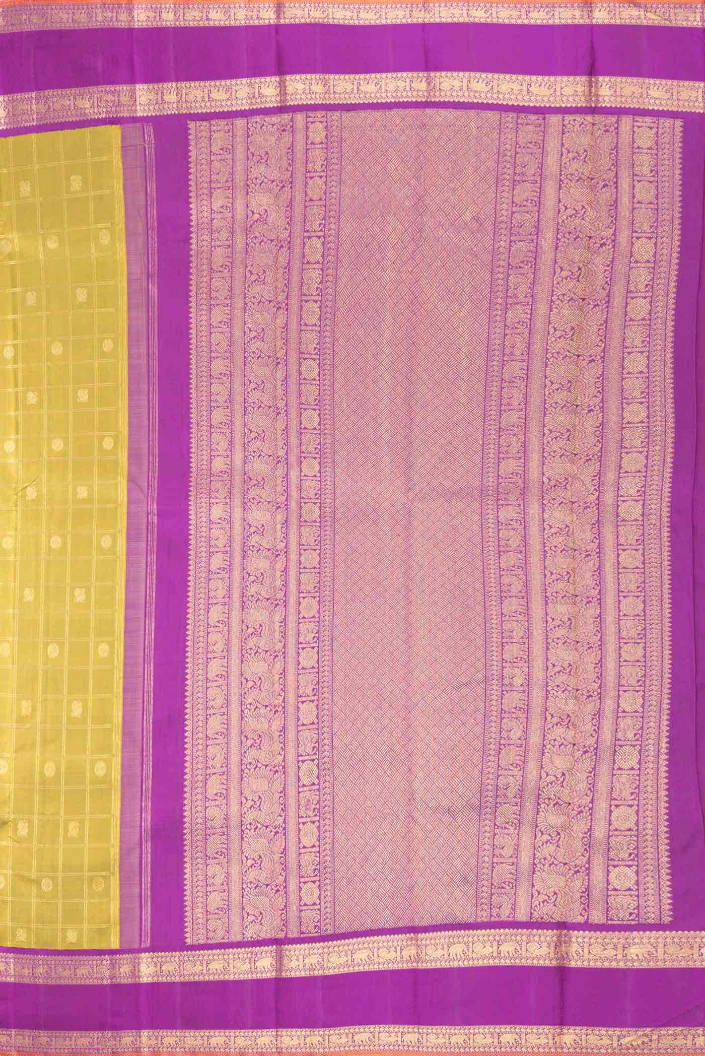 Pure Silk Pure Zari Mehandi Green Dual Tone Kanchipuram Saree