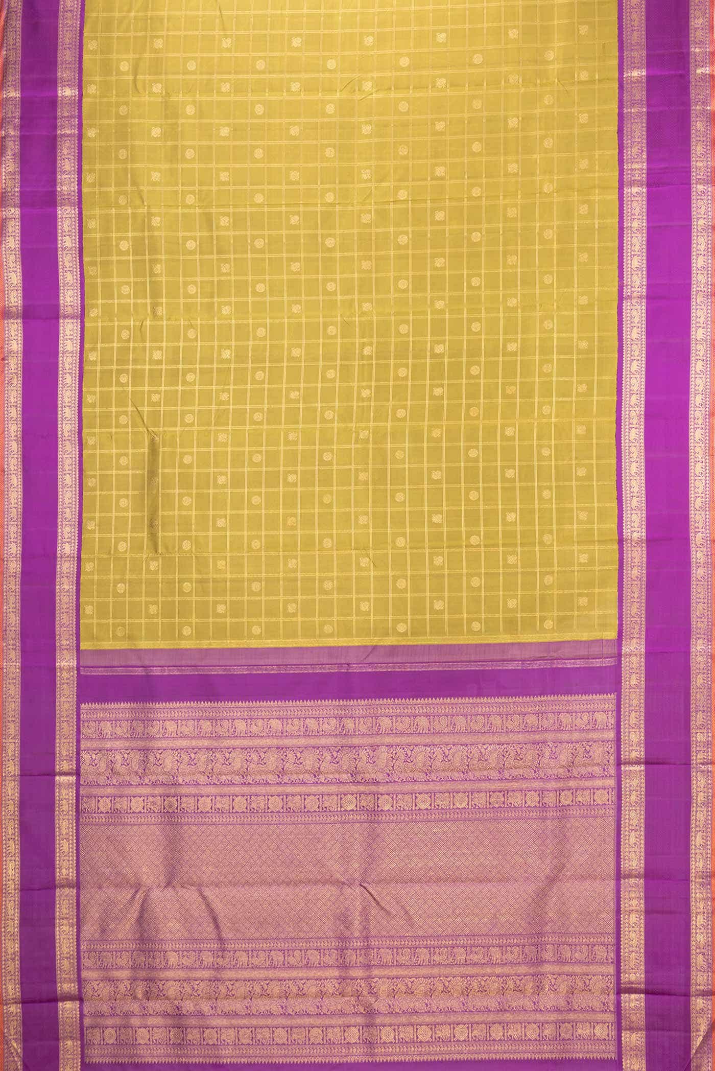 Pure Silk Pure Zari Mehandi Green Dual Tone Kanchipuram Saree