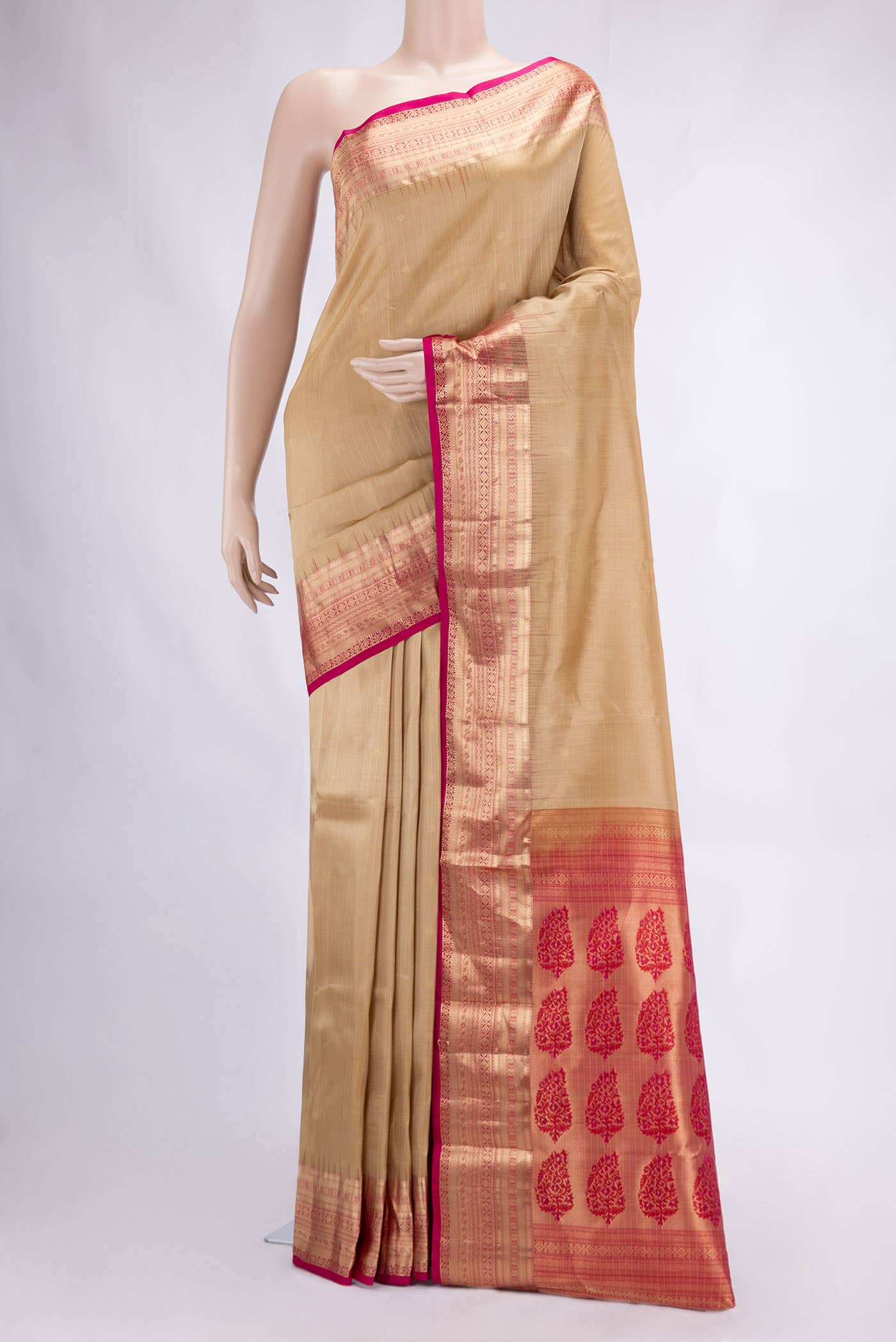 Dark Beige Dual Tone Kanchipuram Silk Saree