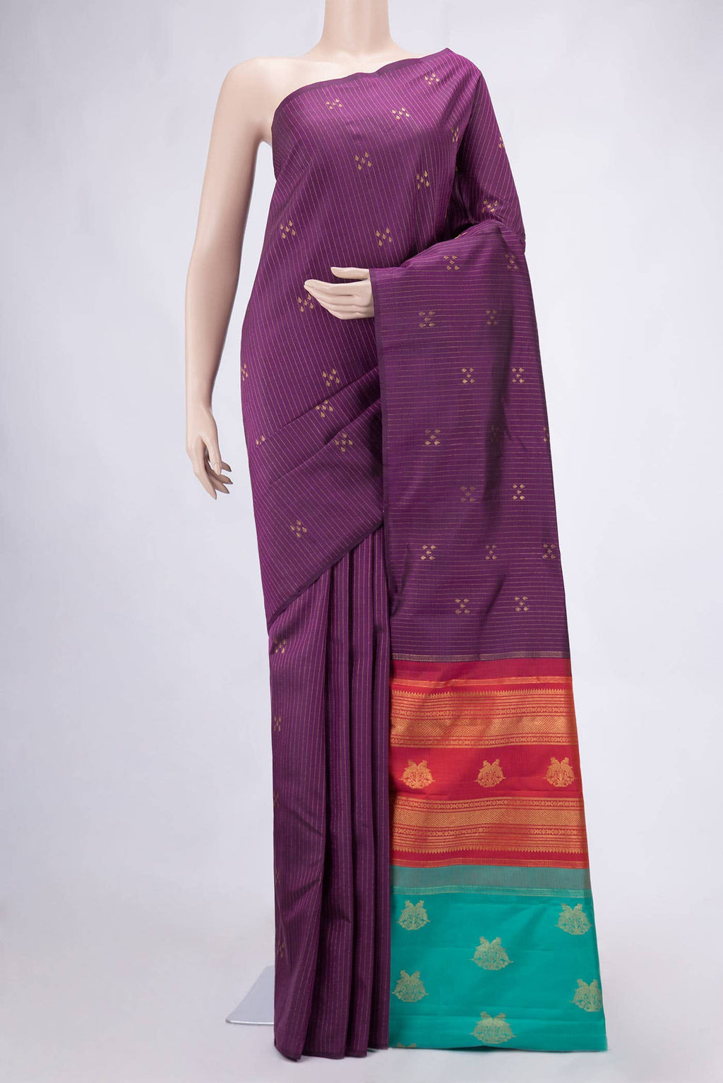 Pure Silk Pure Zari Purple Dual Tone Kanchipuram Saree