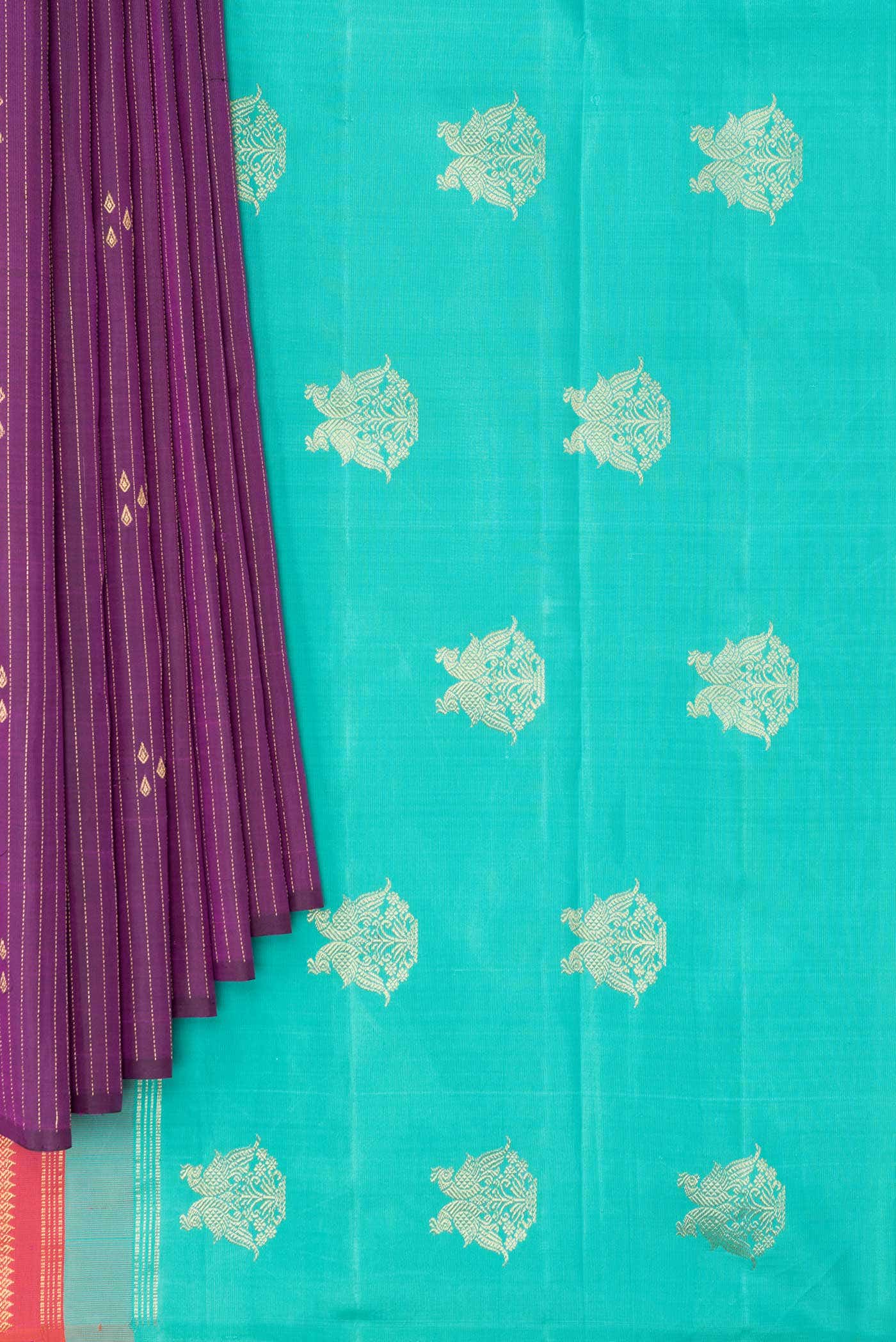Pure Silk Pure Zari Purple Dual Tone Kanchipuram Saree