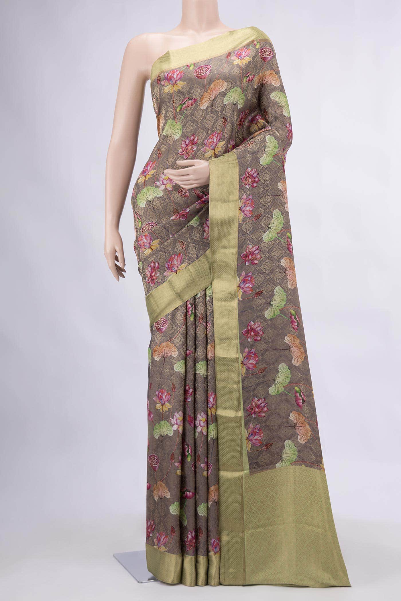 Grey Dual Tone Mysore Crepe Saree