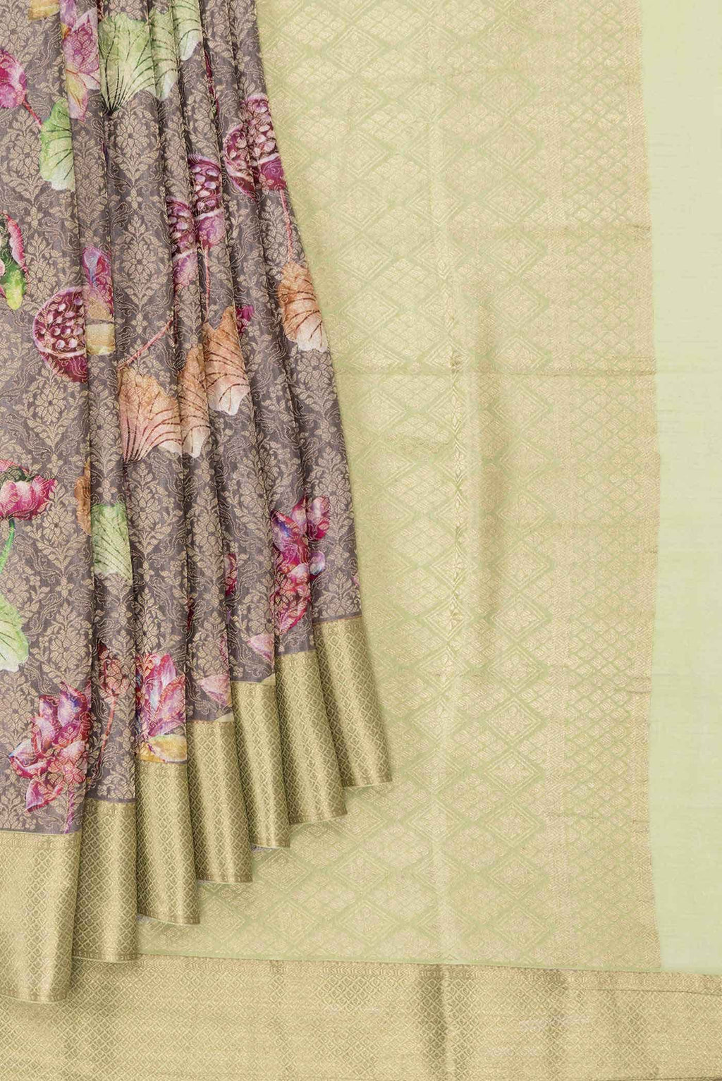 Grey Dual Tone Mysore Crepe Saree