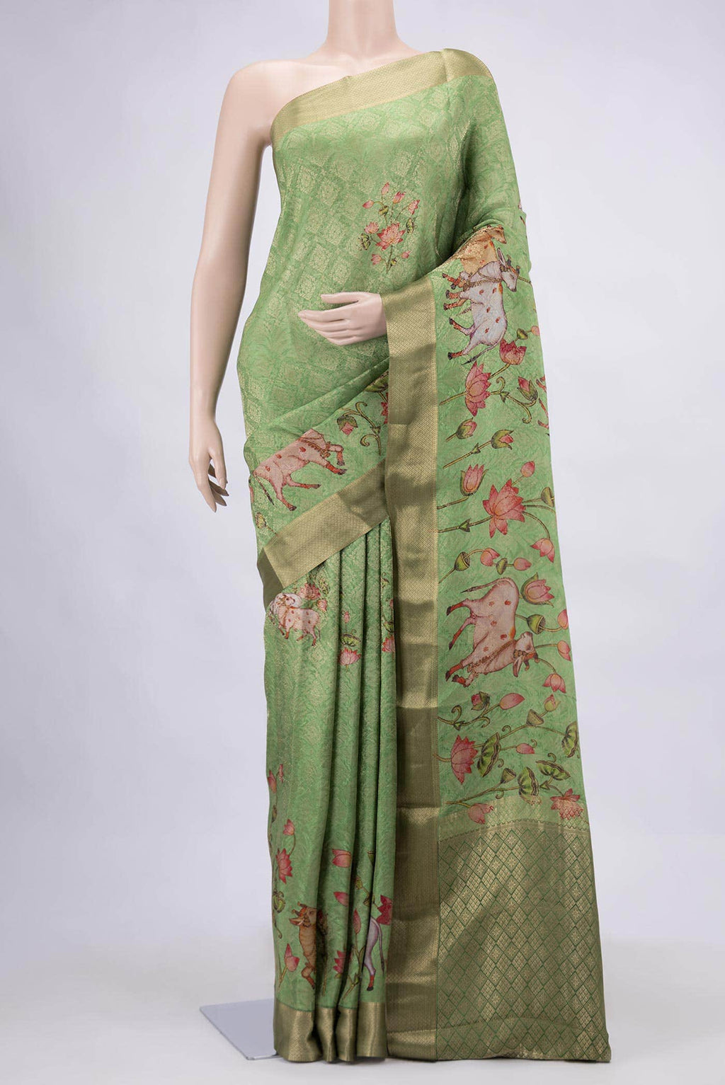 Green Dual Tone Mysore Crepe Saree