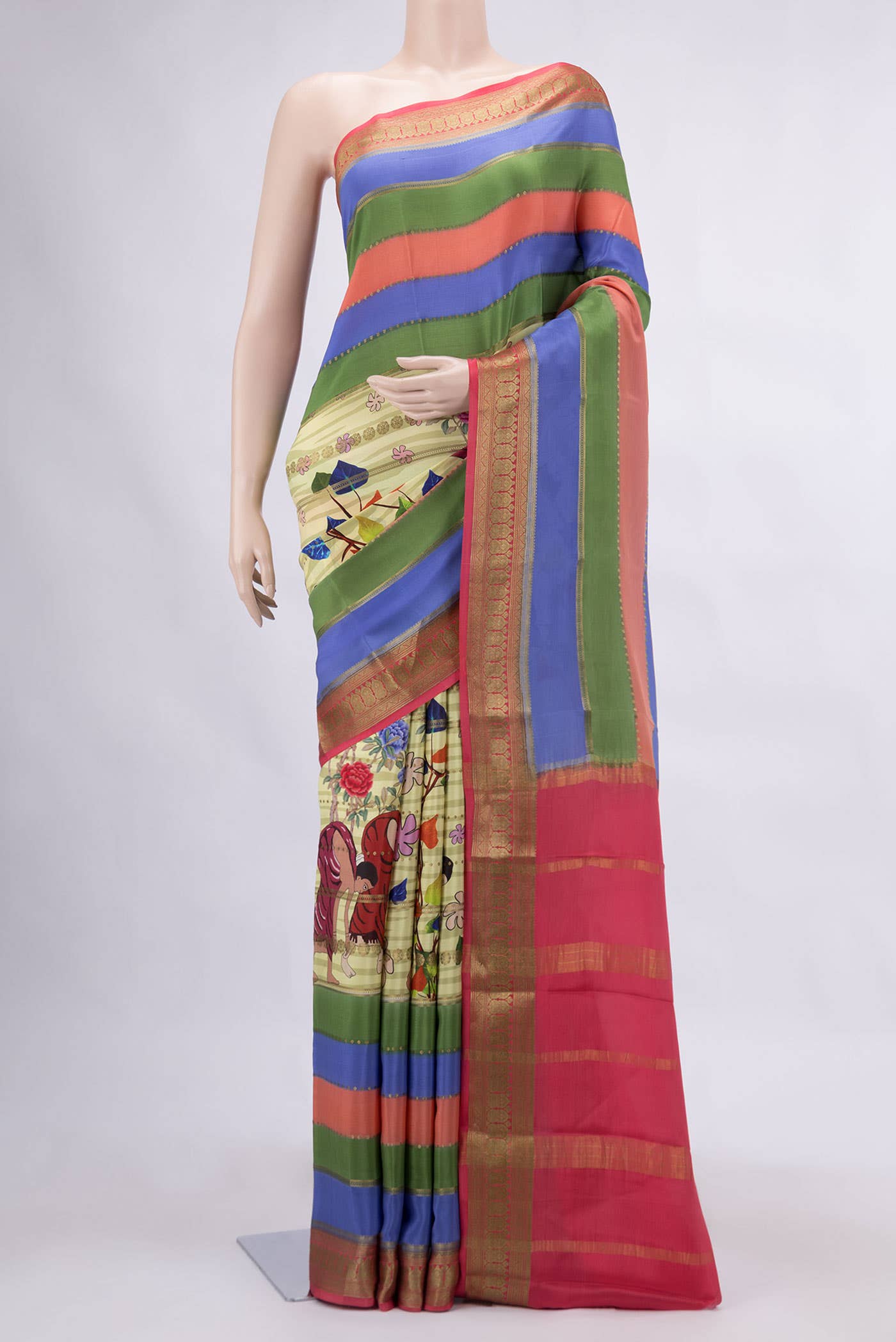 Lemon Yellow Dual Tone Mysore Crepe Saree
