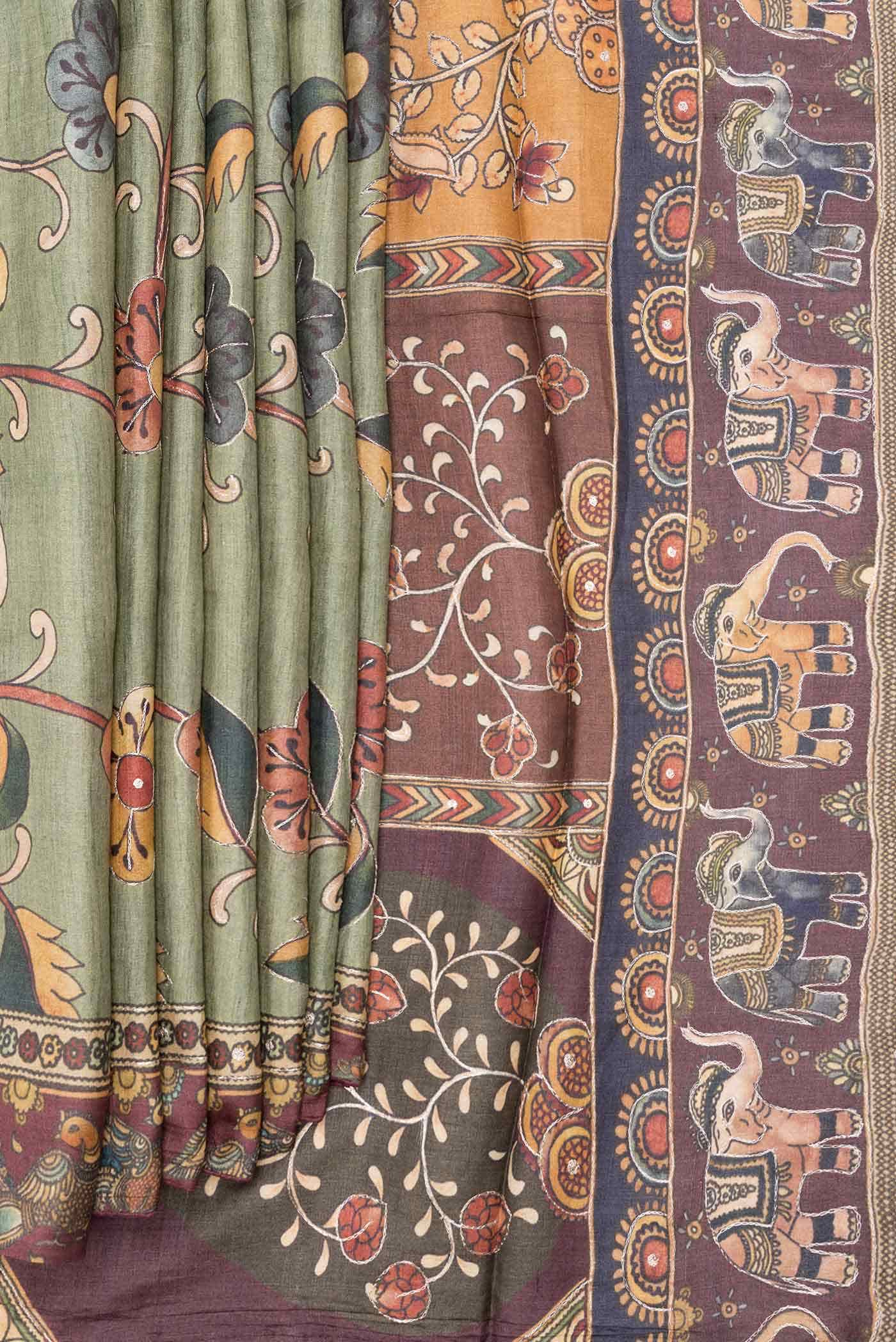 Green Dual Tone Tussar Silk Saree