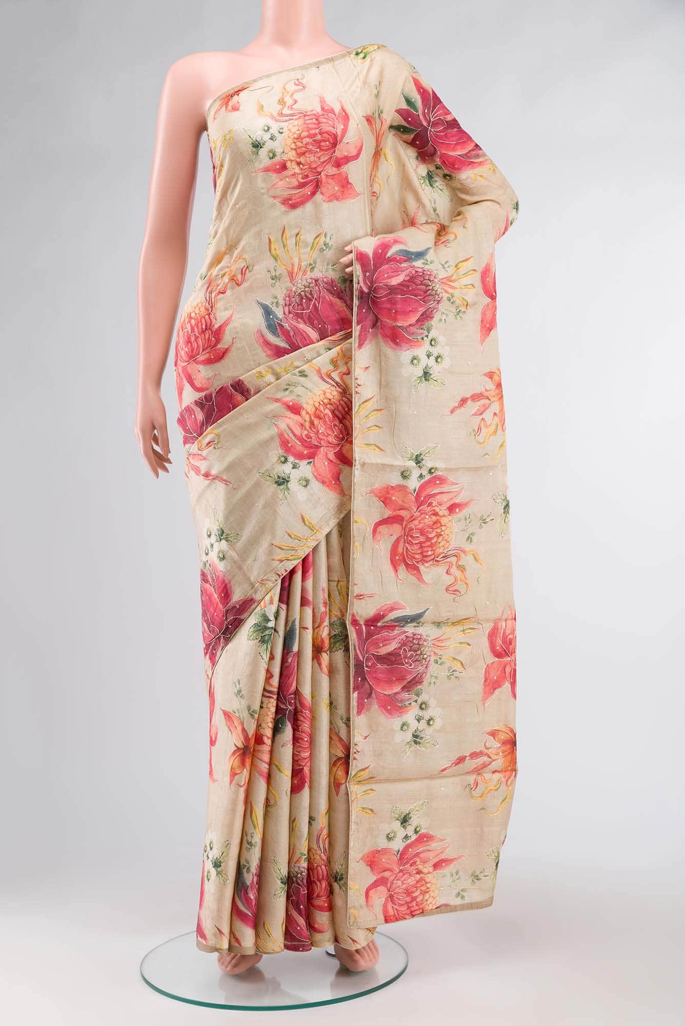 Beige Tussar Saree