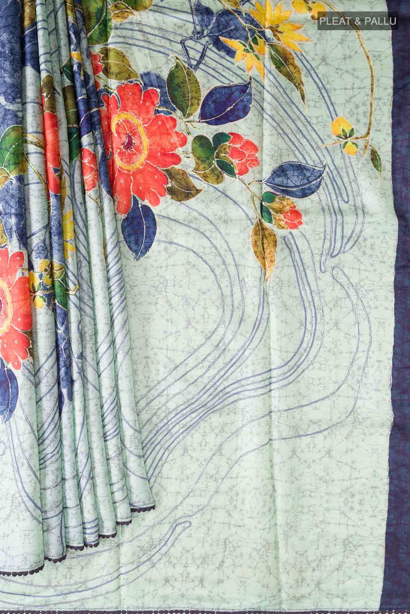 Light Blue Tussar Saree