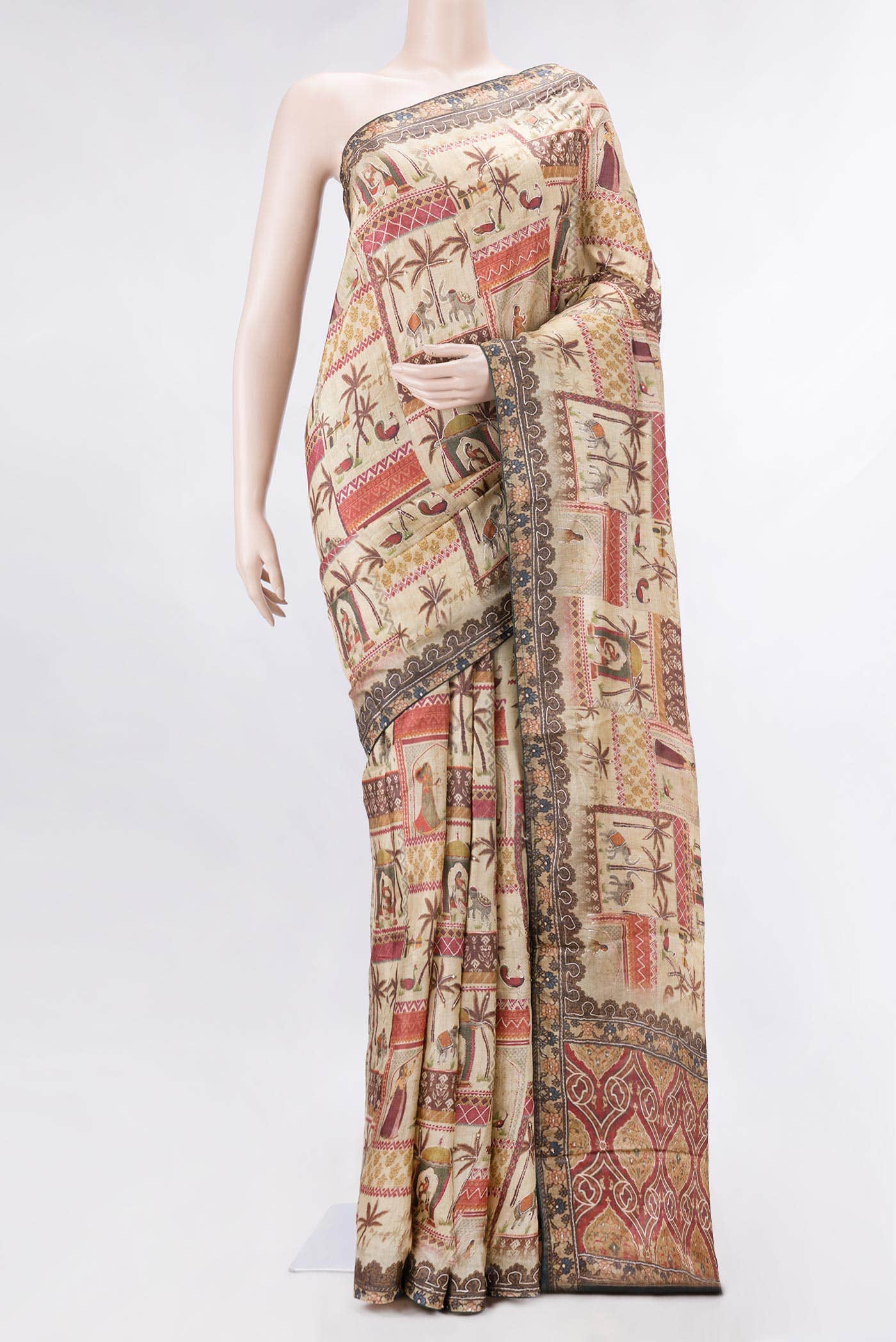 Beige Dual Tone Tussar Silk Saree