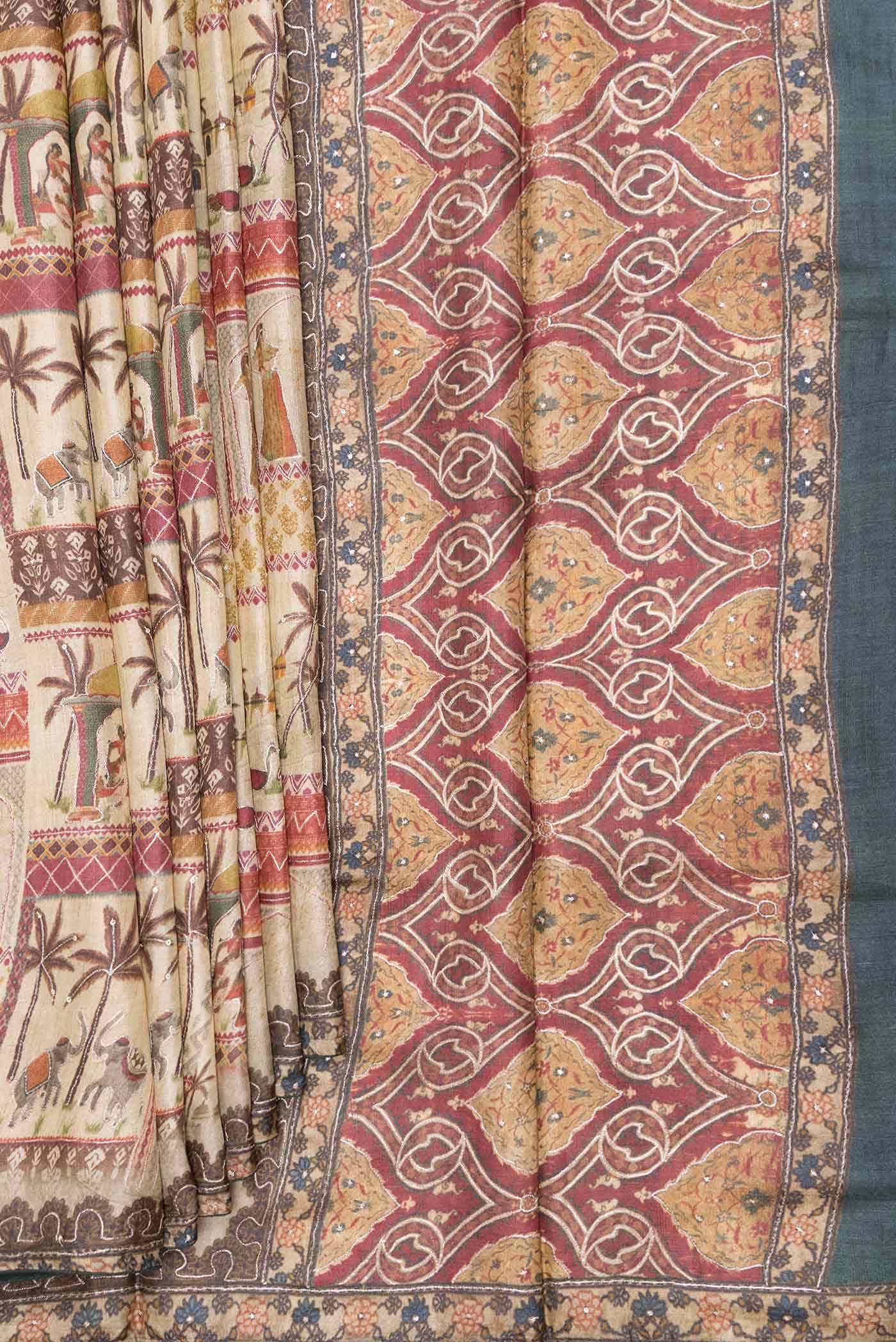 Beige Dual Tone Tussar Silk Saree