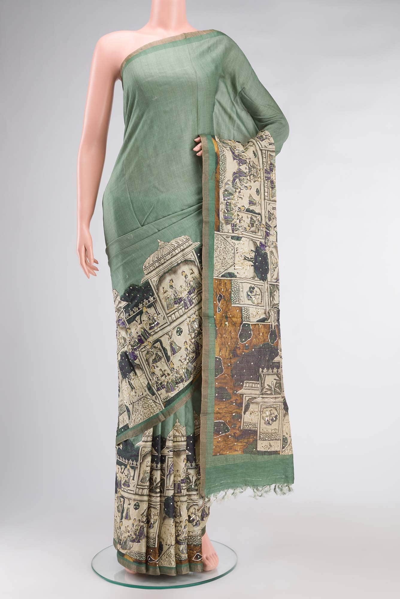 Green Tussar Saree