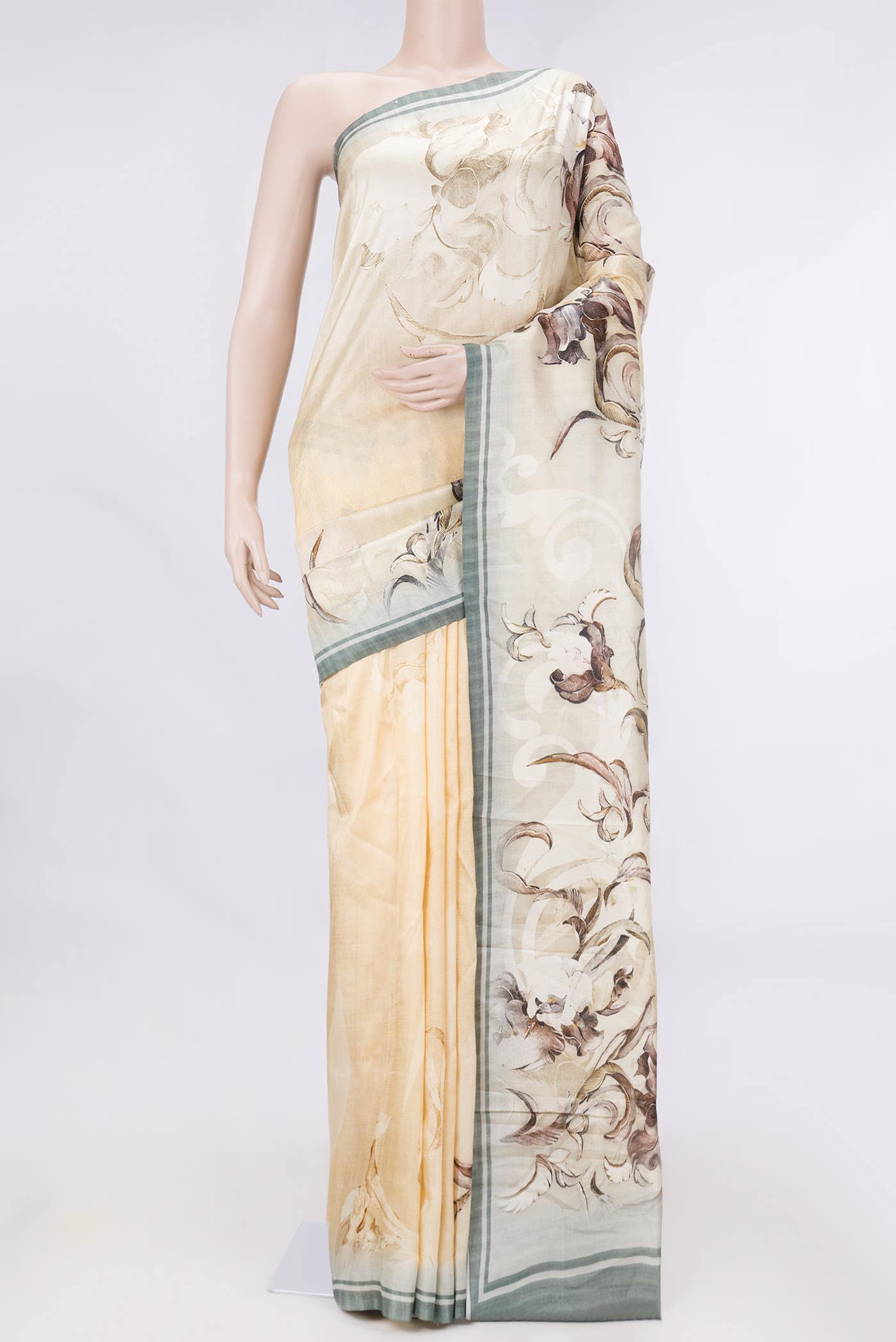 Beige Dual Tone Tussar Silk Saree