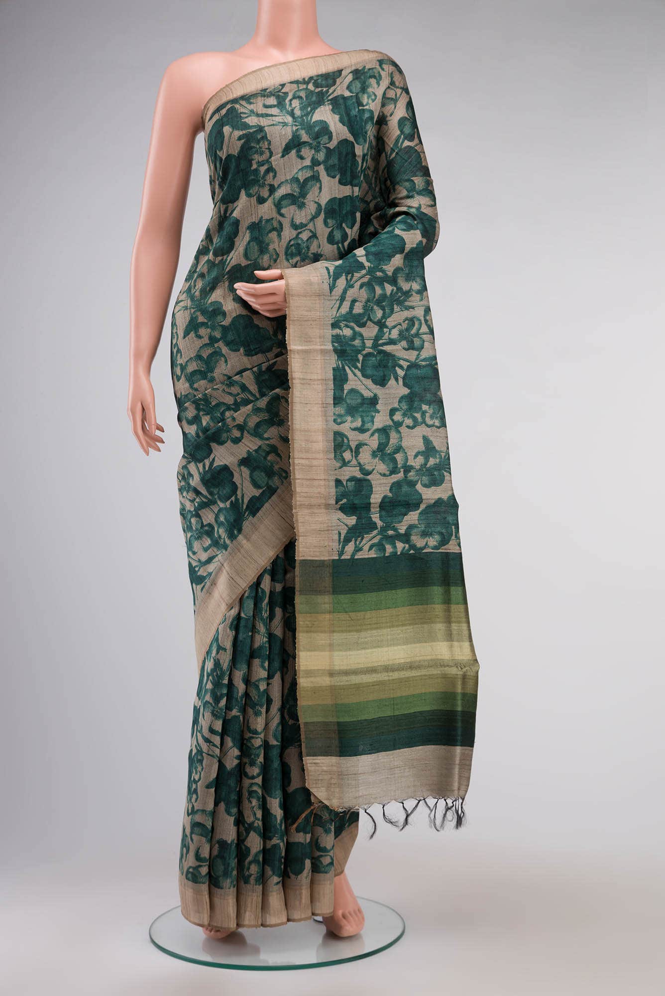 Beige Bhagalpuri Tussar Silk Saree