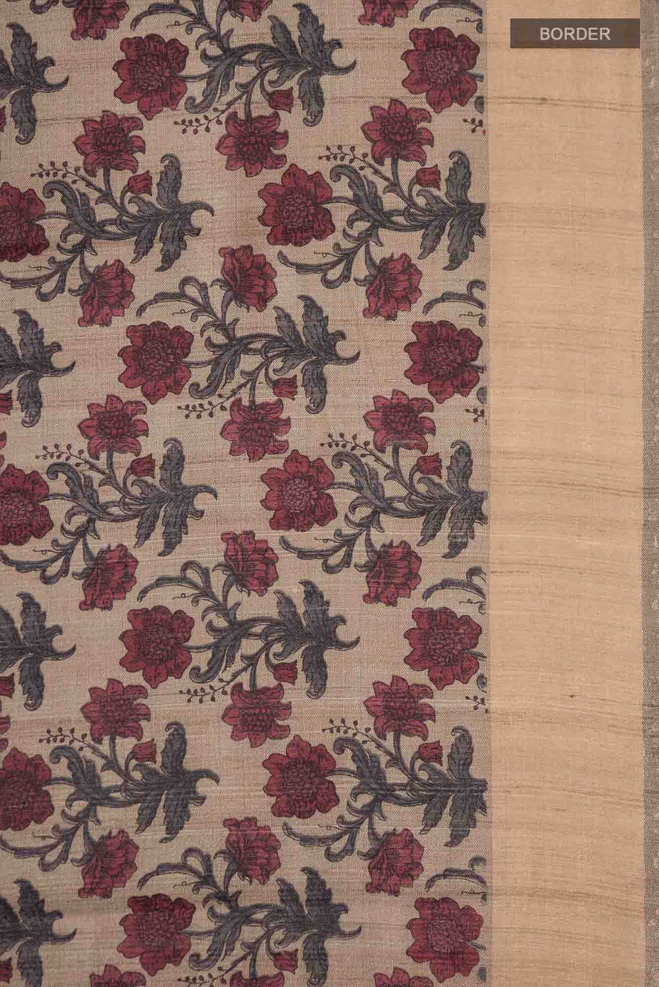 Grey Bhagalpuri Tussar Silk Saree