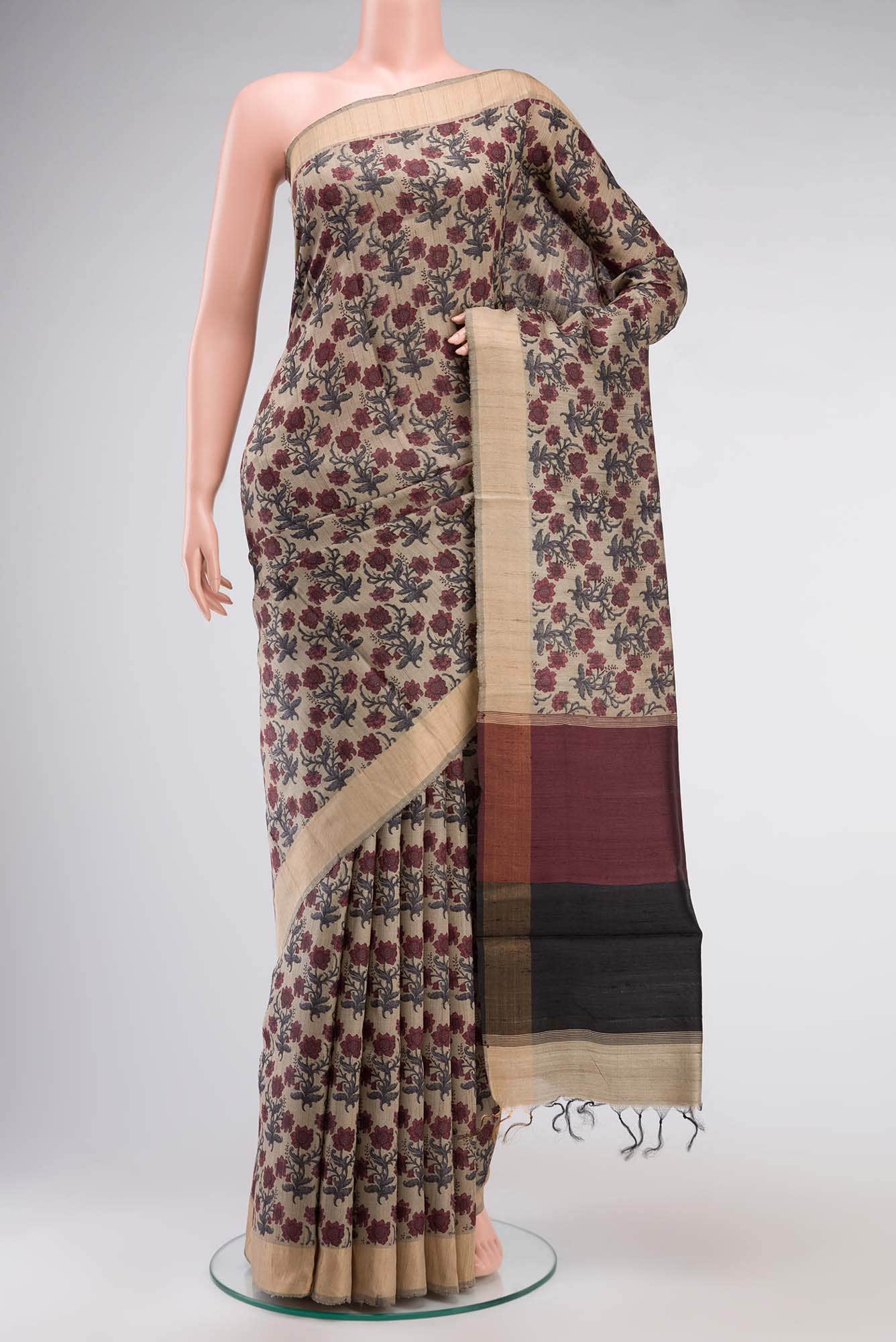 Grey Bhagalpuri Tussar Silk Saree