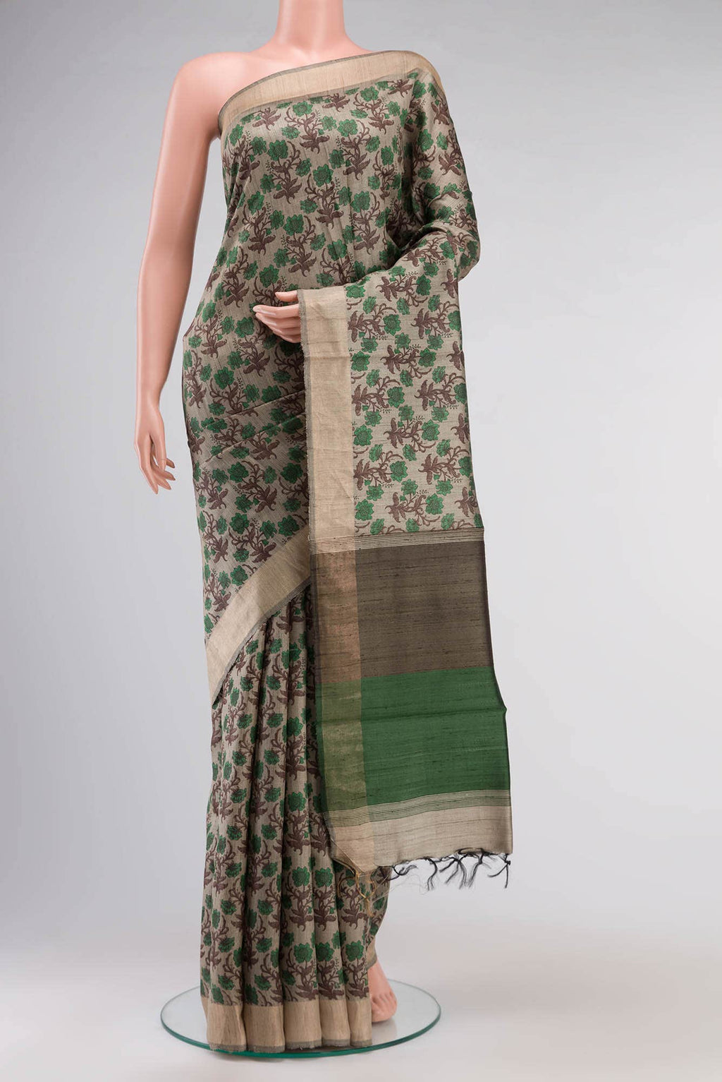 Grey Bhagalpuri Tussar Silk Saree