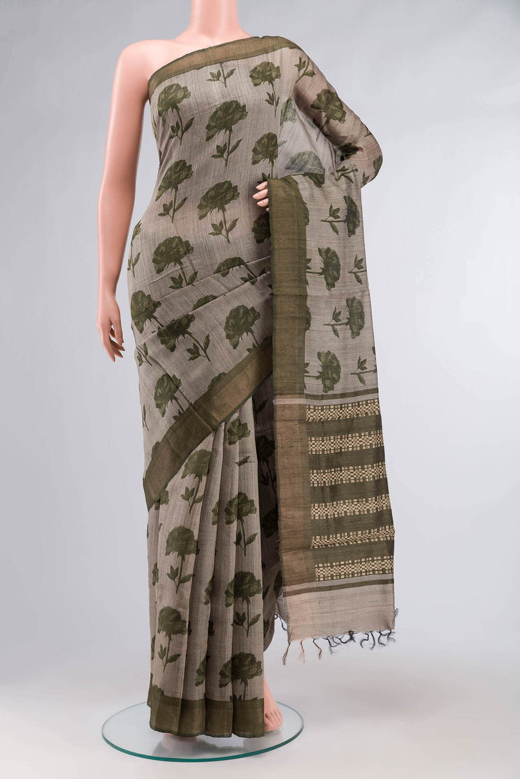 Grey Bhagalpuri Tussar Silk Saree