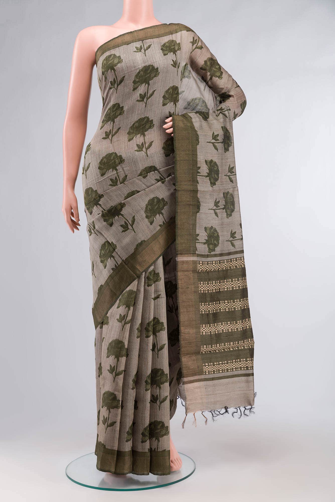 Grey Bhagalpuri Tussar Silk Saree