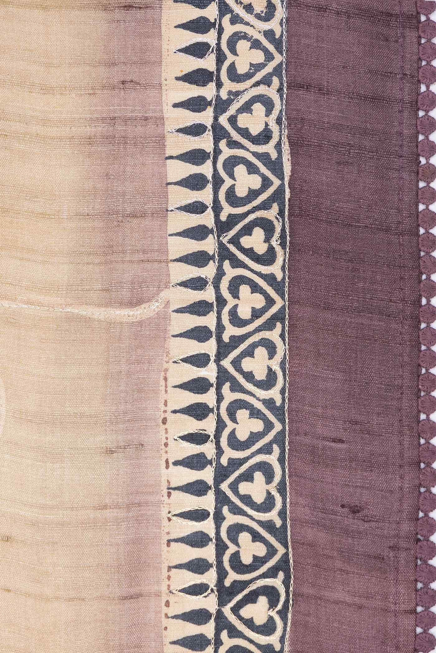 Beige Tussar Silk Saree