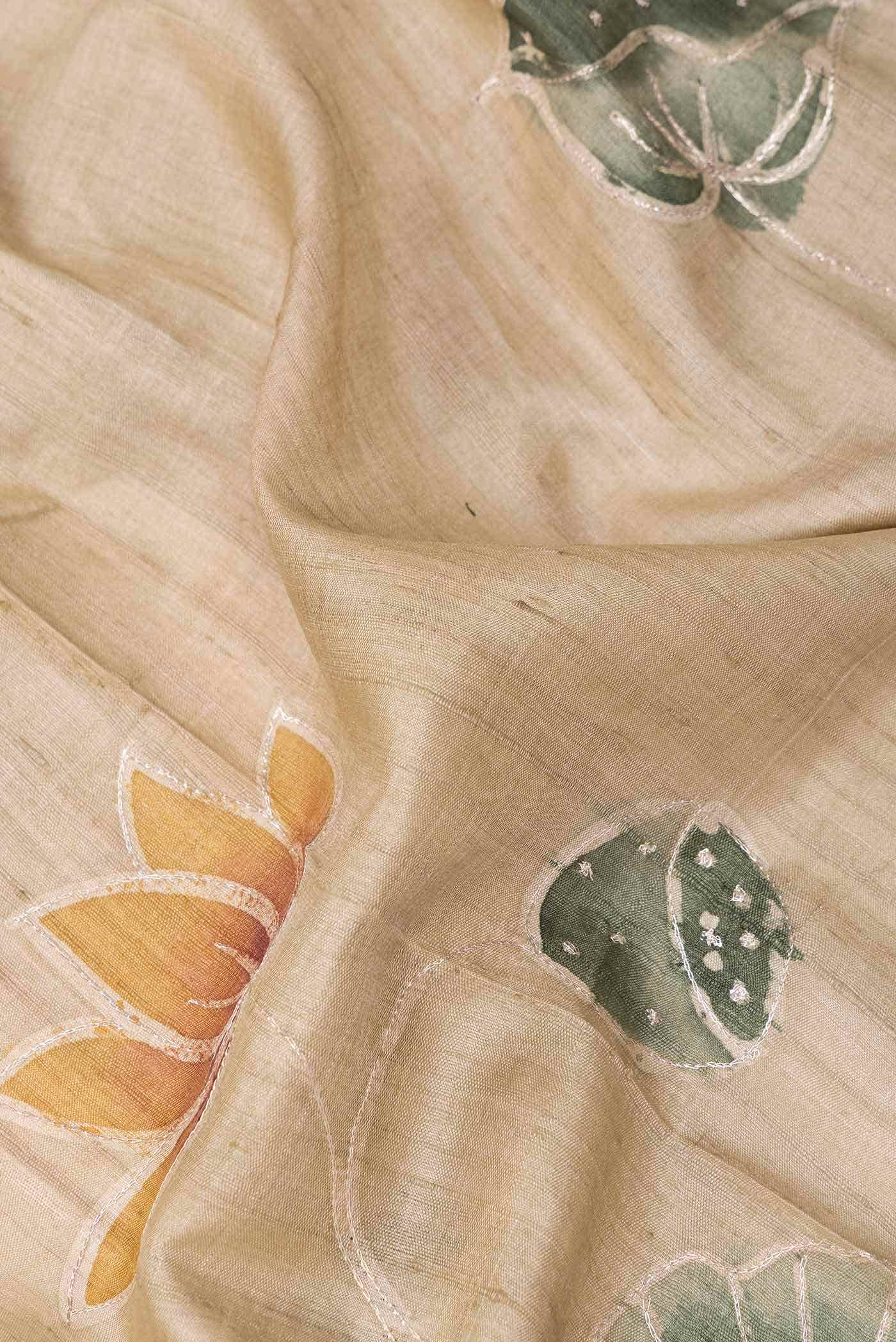 Beige Tussar Silk Saree