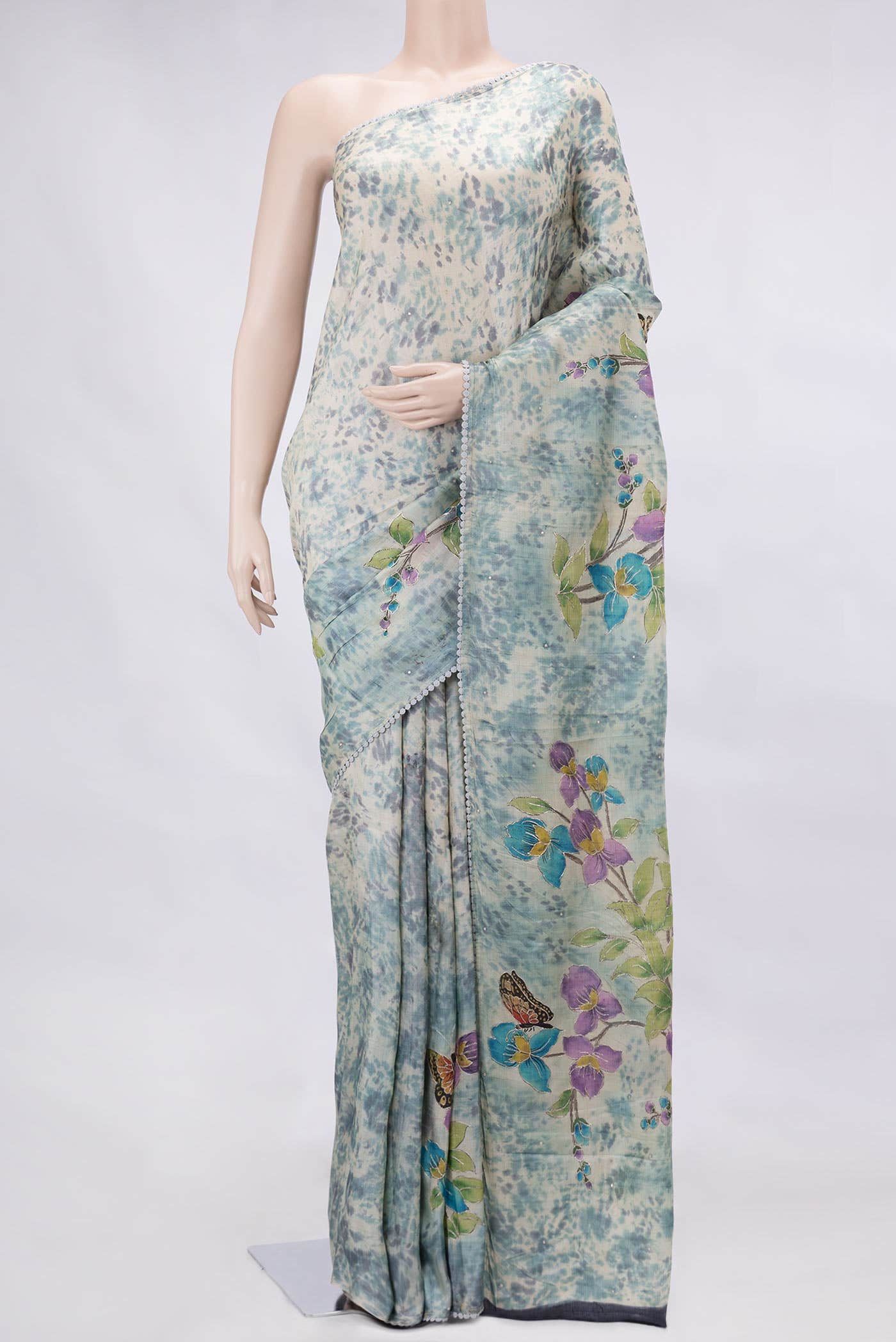 Beige Tussar Silk Saree