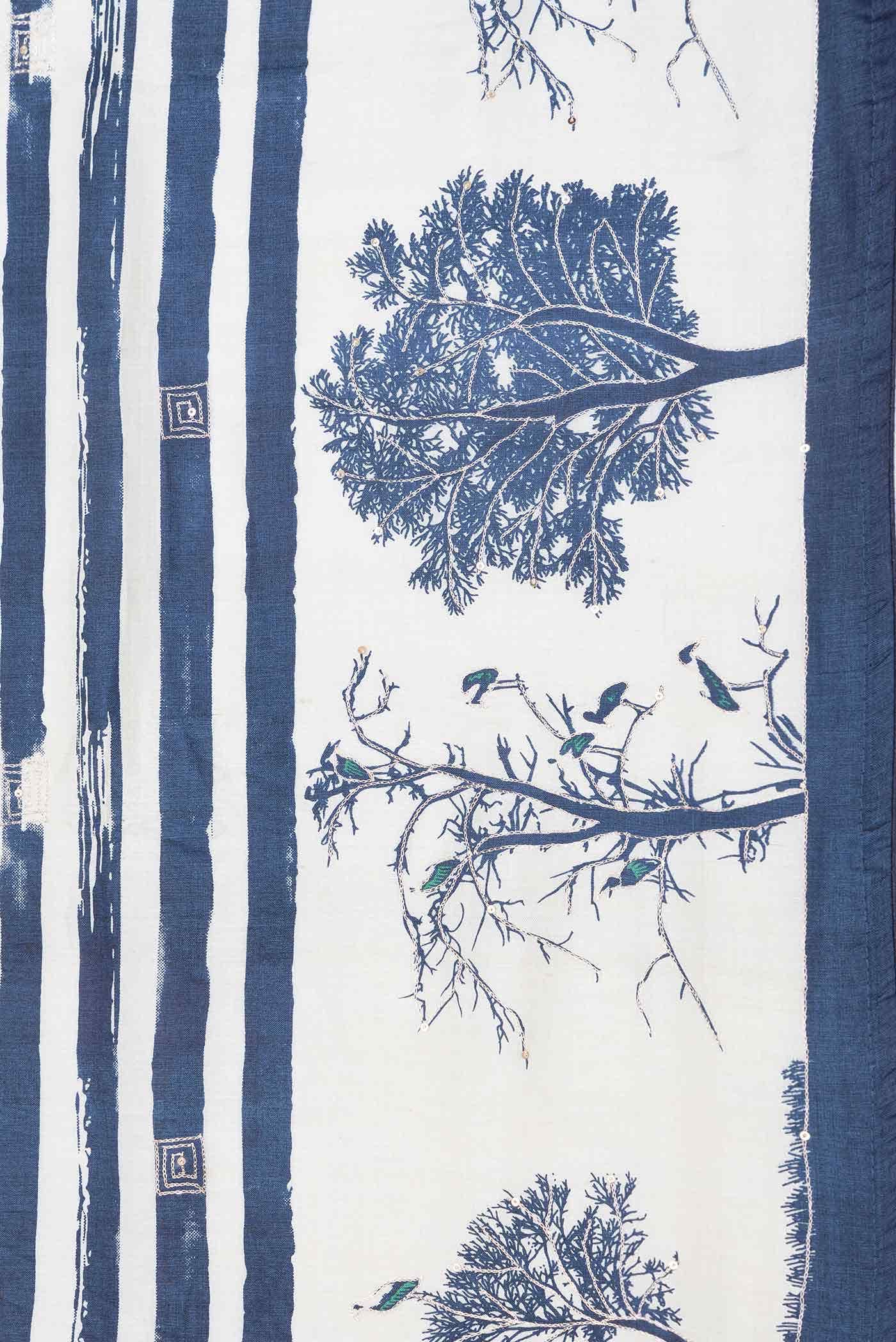 Navy Blue and Grey Dual Tone Tussar Silk Saree