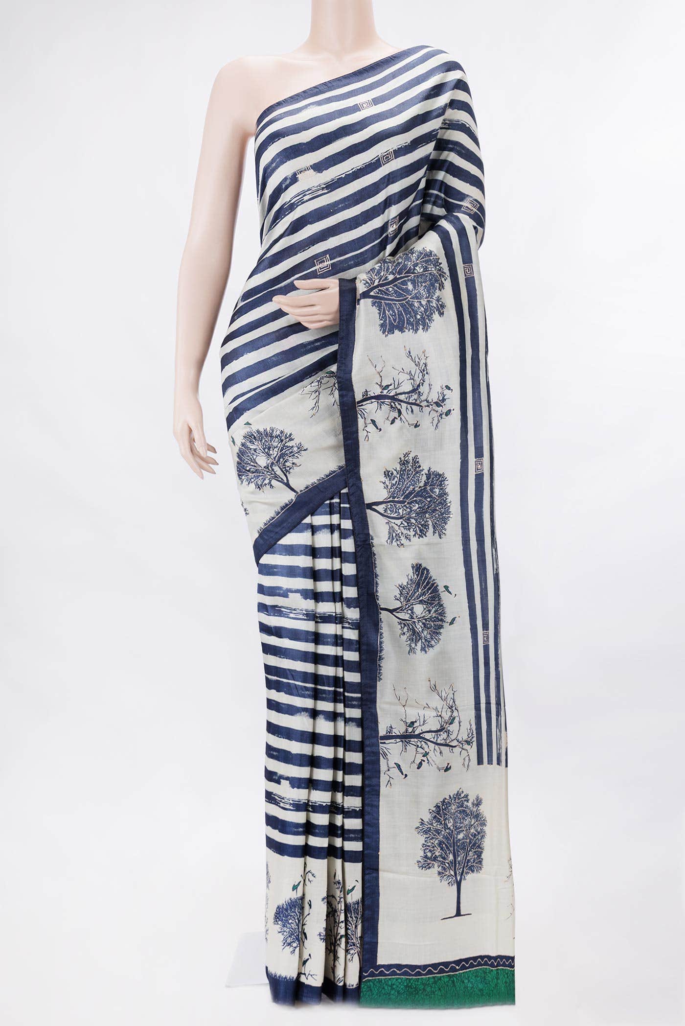 Navy Blue and Grey Dual Tone Tussar Silk Saree