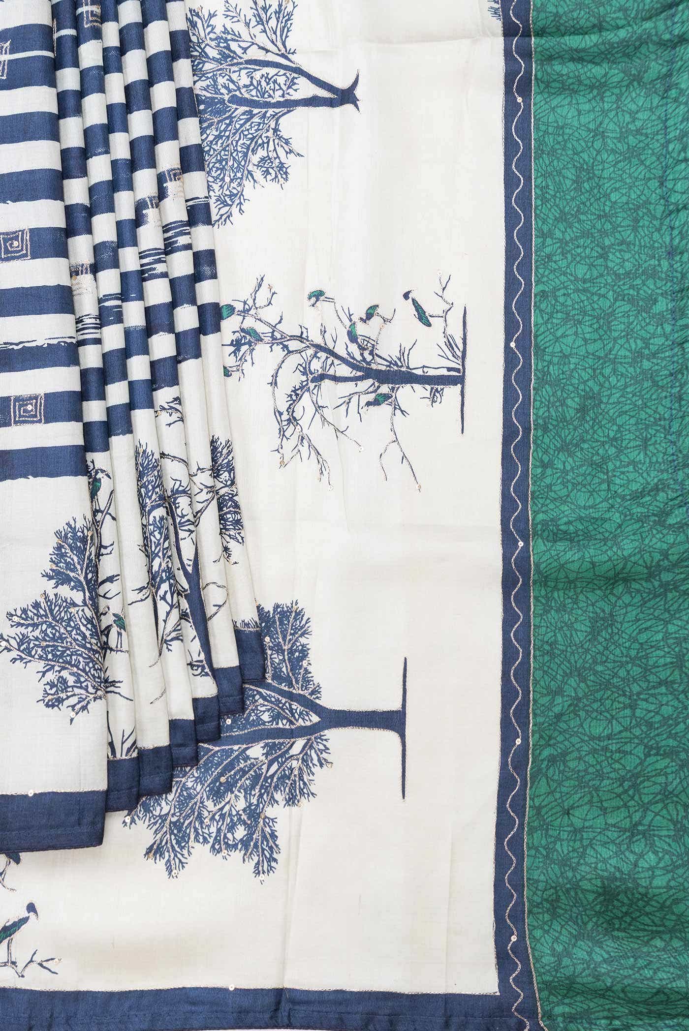 Navy Blue and Grey Dual Tone Tussar Silk Saree