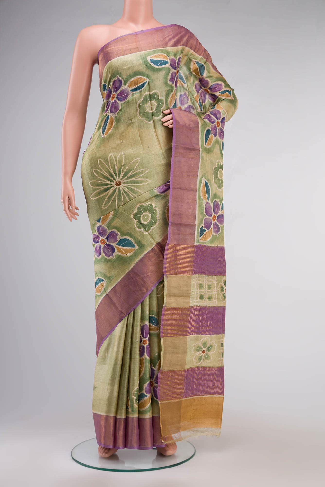 Green Bhagalpuri Tussar Silk Saree