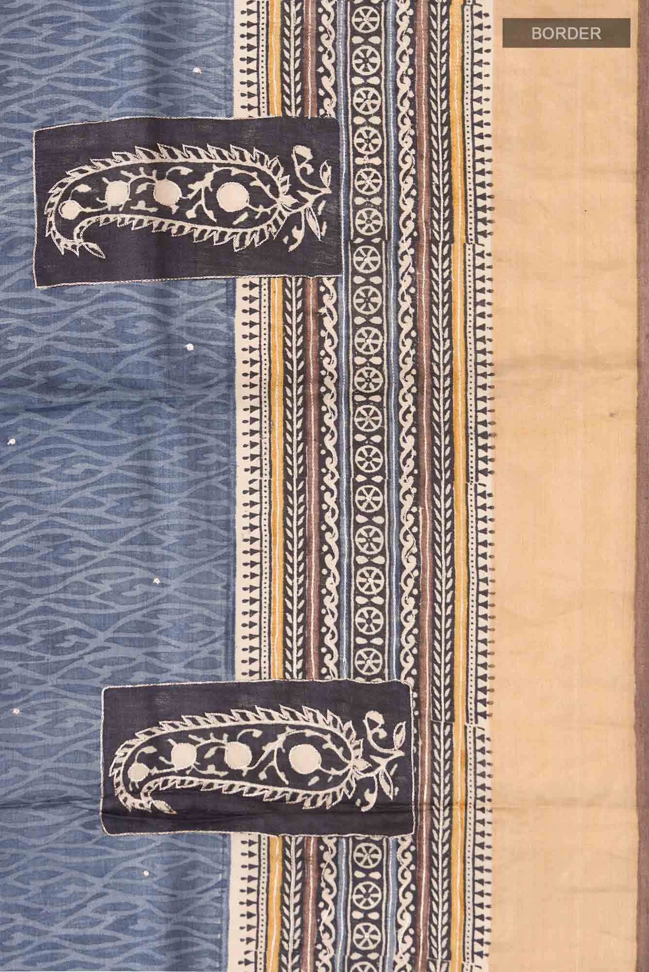 Blue Grey Bhagalpuri Tussar Silk Saree