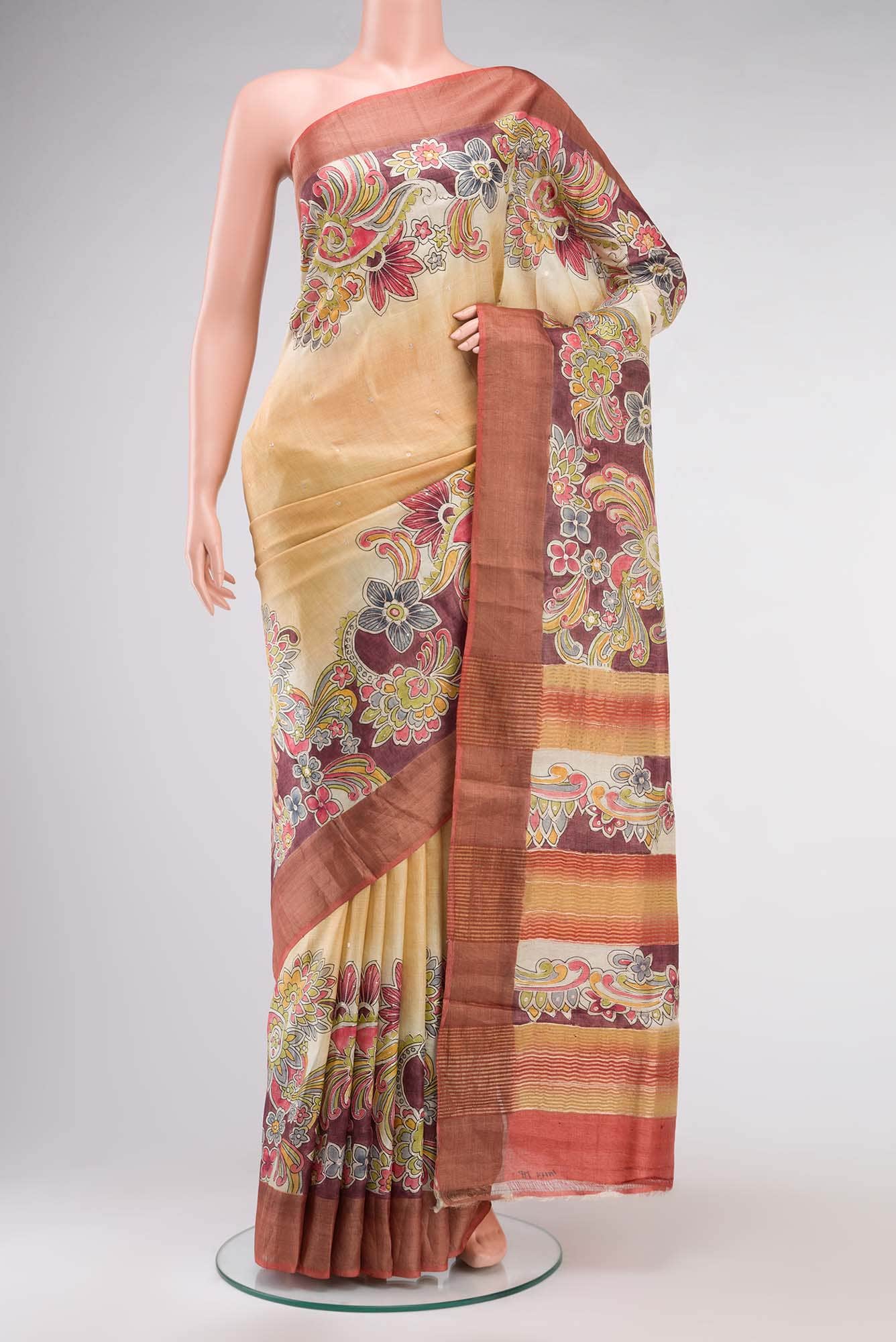 Yellow Bhagalpuri Tussar Silk Saree
