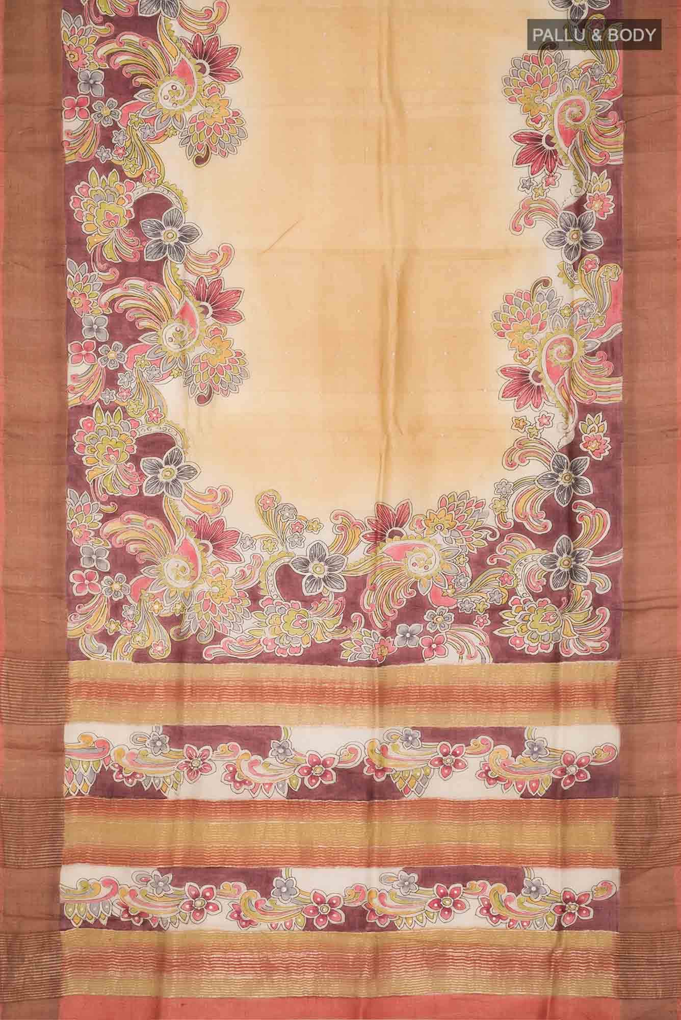 Yellow Bhagalpuri Tussar Silk Saree