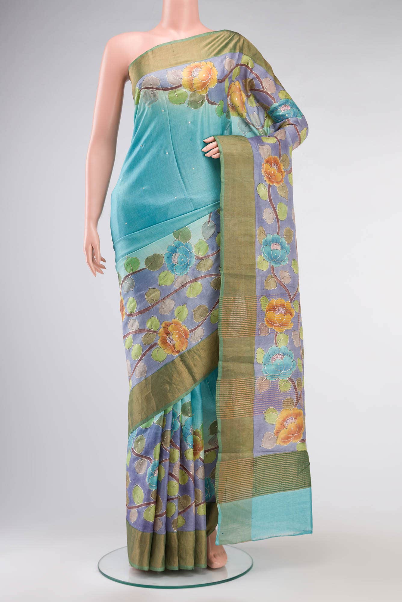 Blue Bhagalpuri Tussar Silk Saree