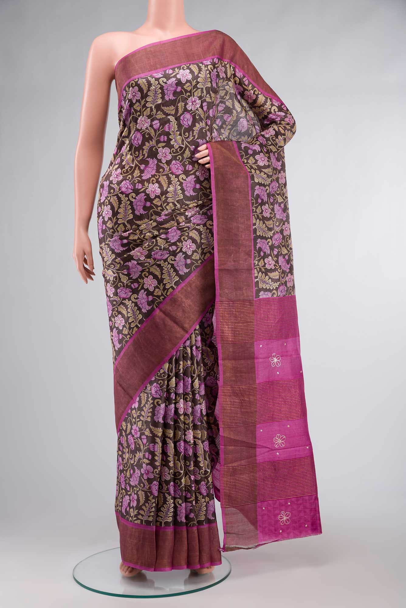Brown Bhagalpuri Tussar Silk Saree