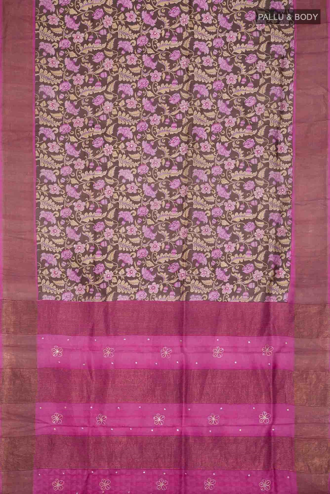 Brown Bhagalpuri Tussar Silk Saree