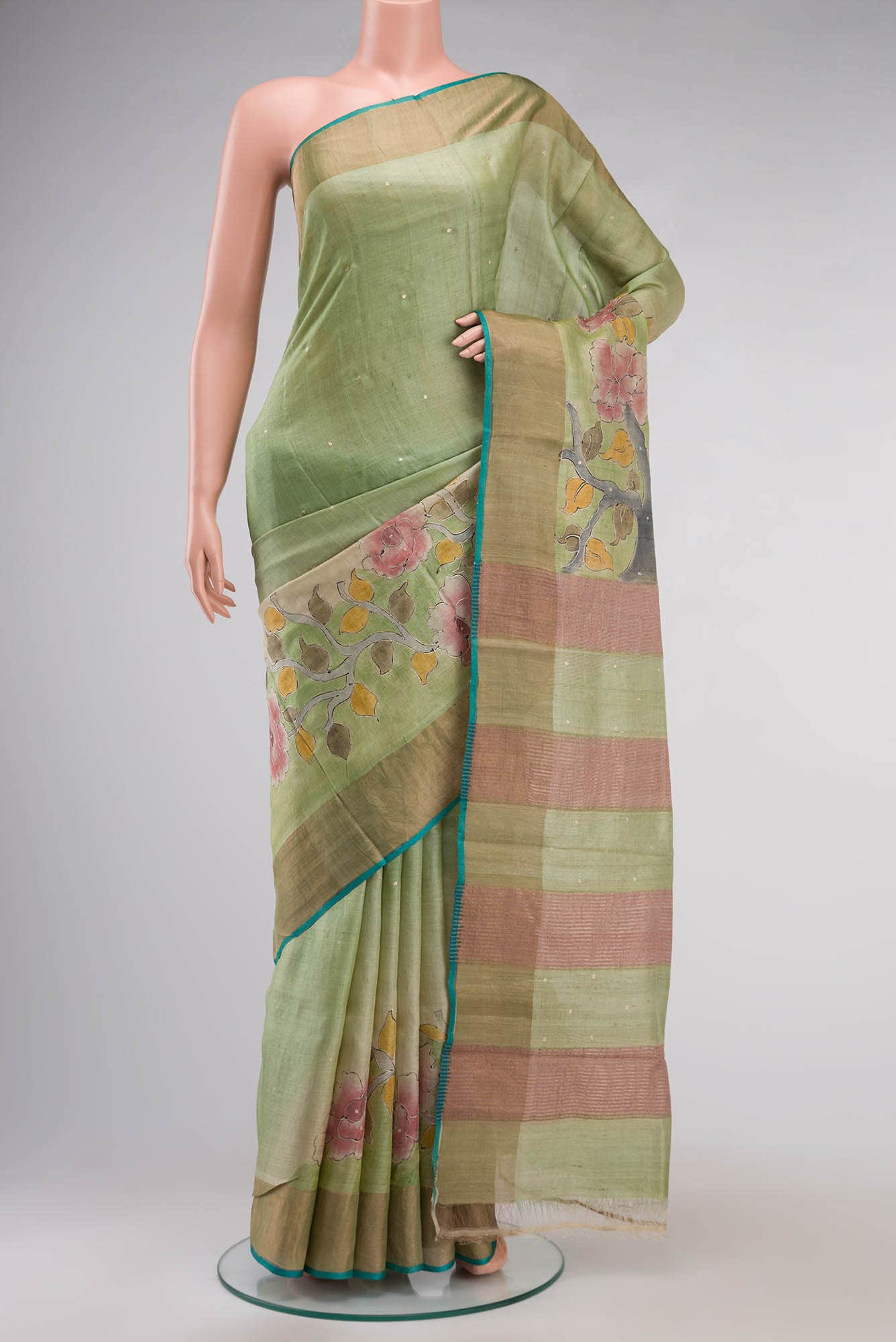 Green Bhagalpuri Tussar Silk Saree