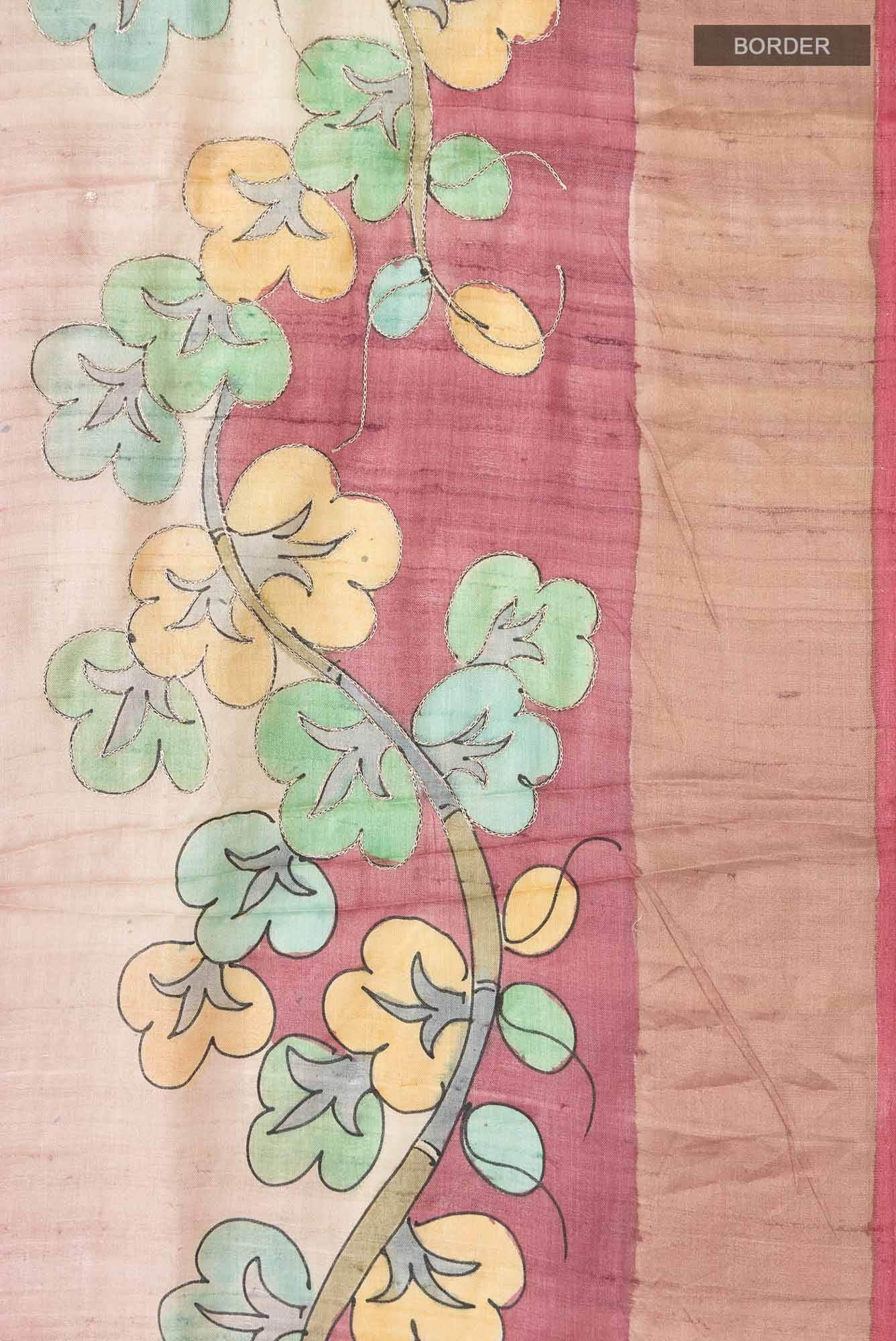 Coral Bhagalpuri Tussar Silk Saree