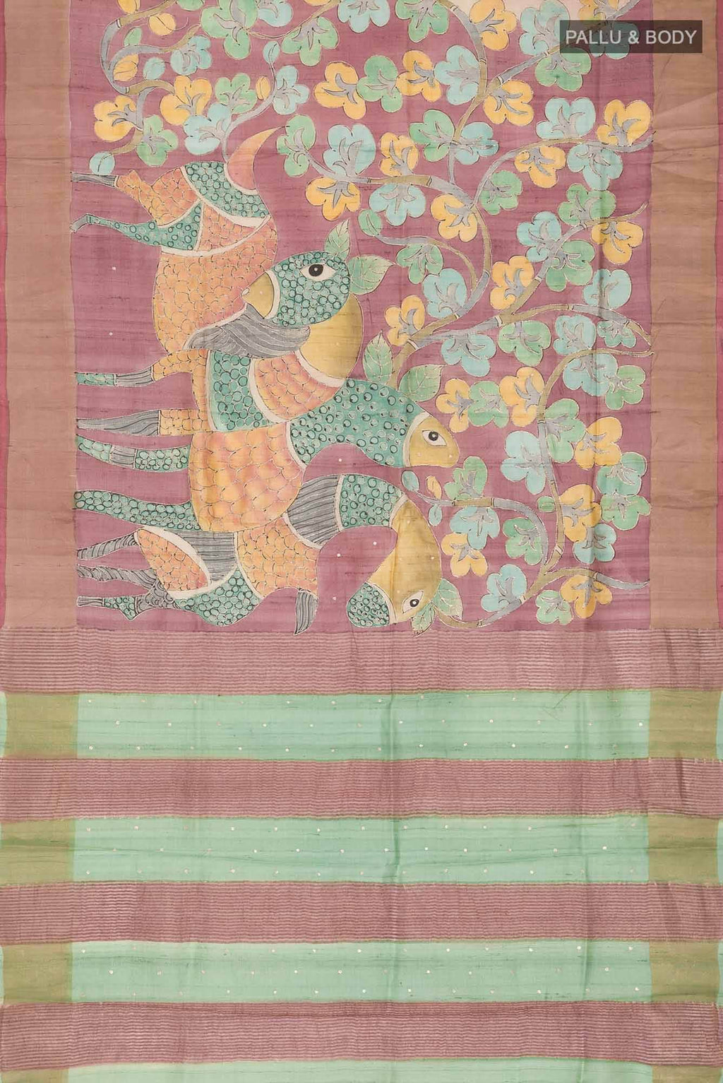 Coral Bhagalpuri Tussar Silk Saree