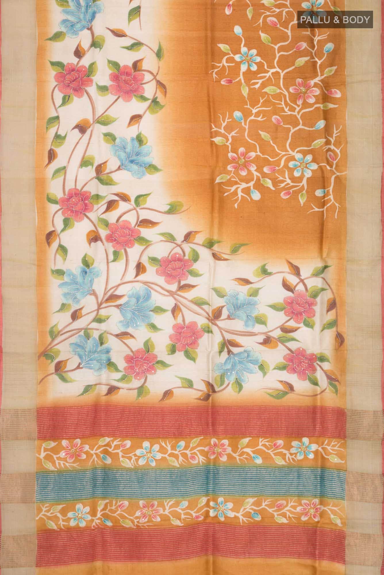 Cream Tussar Silk Saree