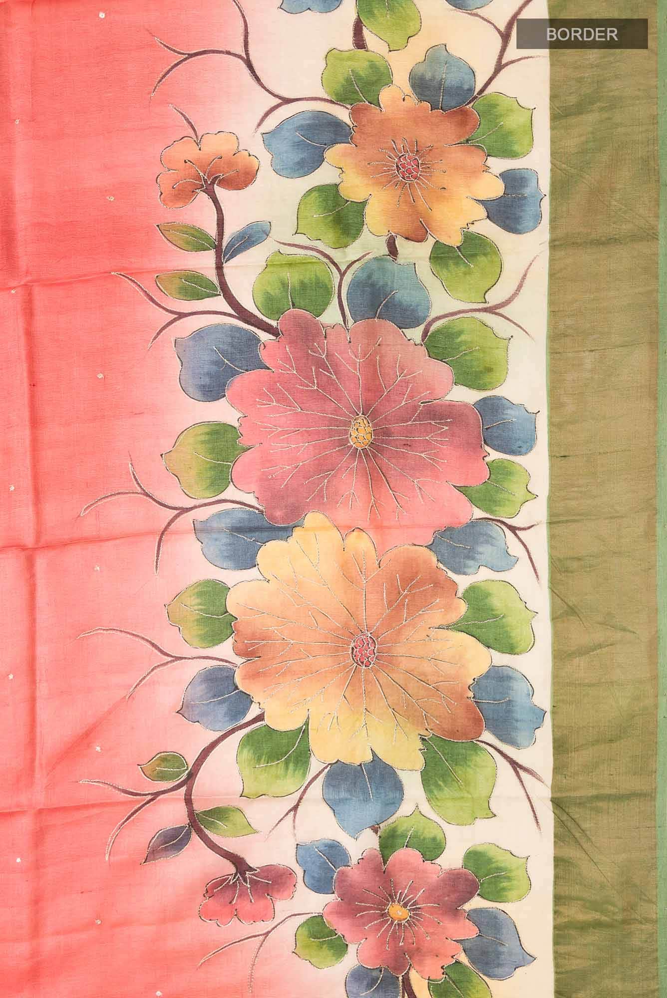 Coral Bhagalpuri Tussar Silk Saree