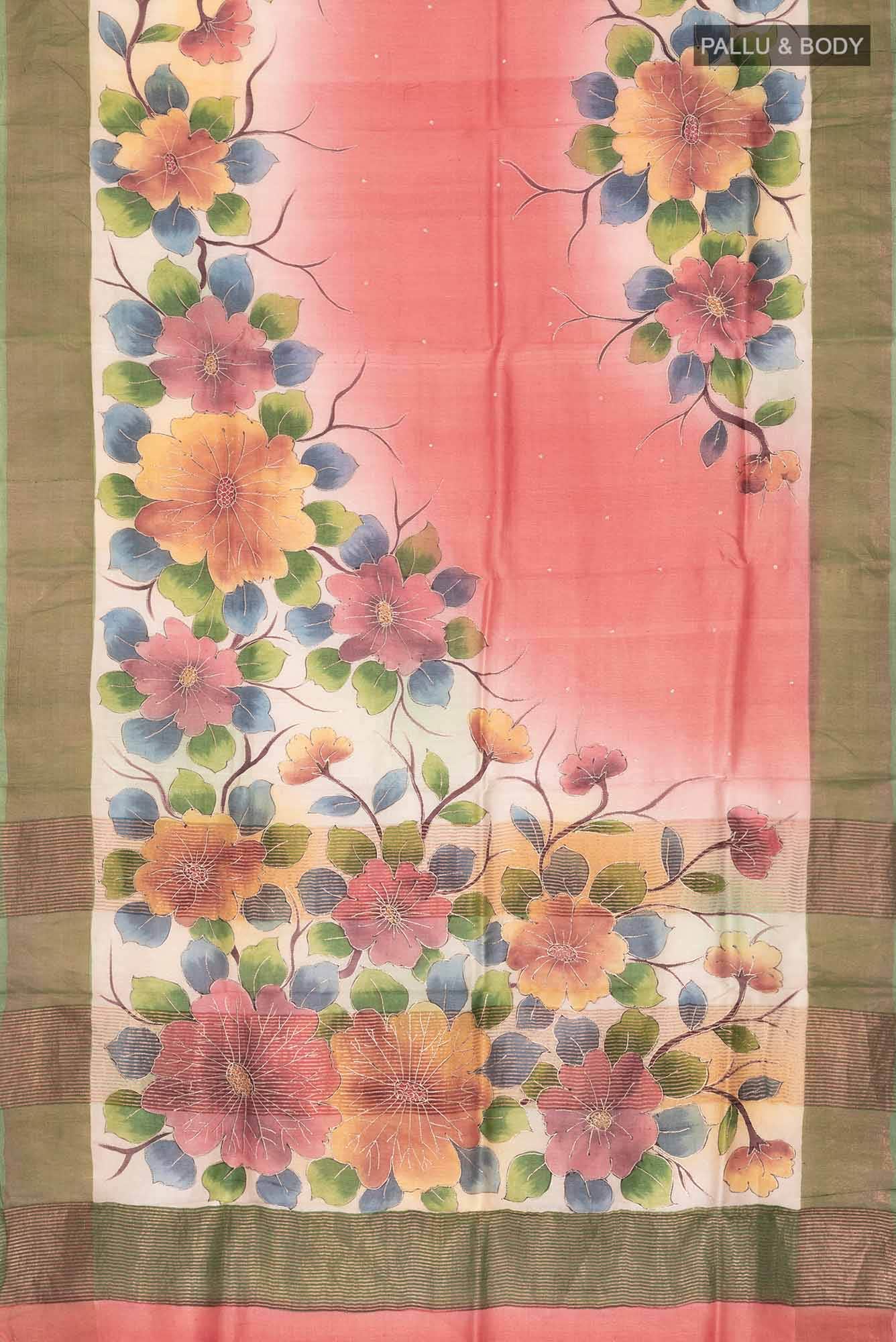Coral Bhagalpuri Tussar Silk Saree