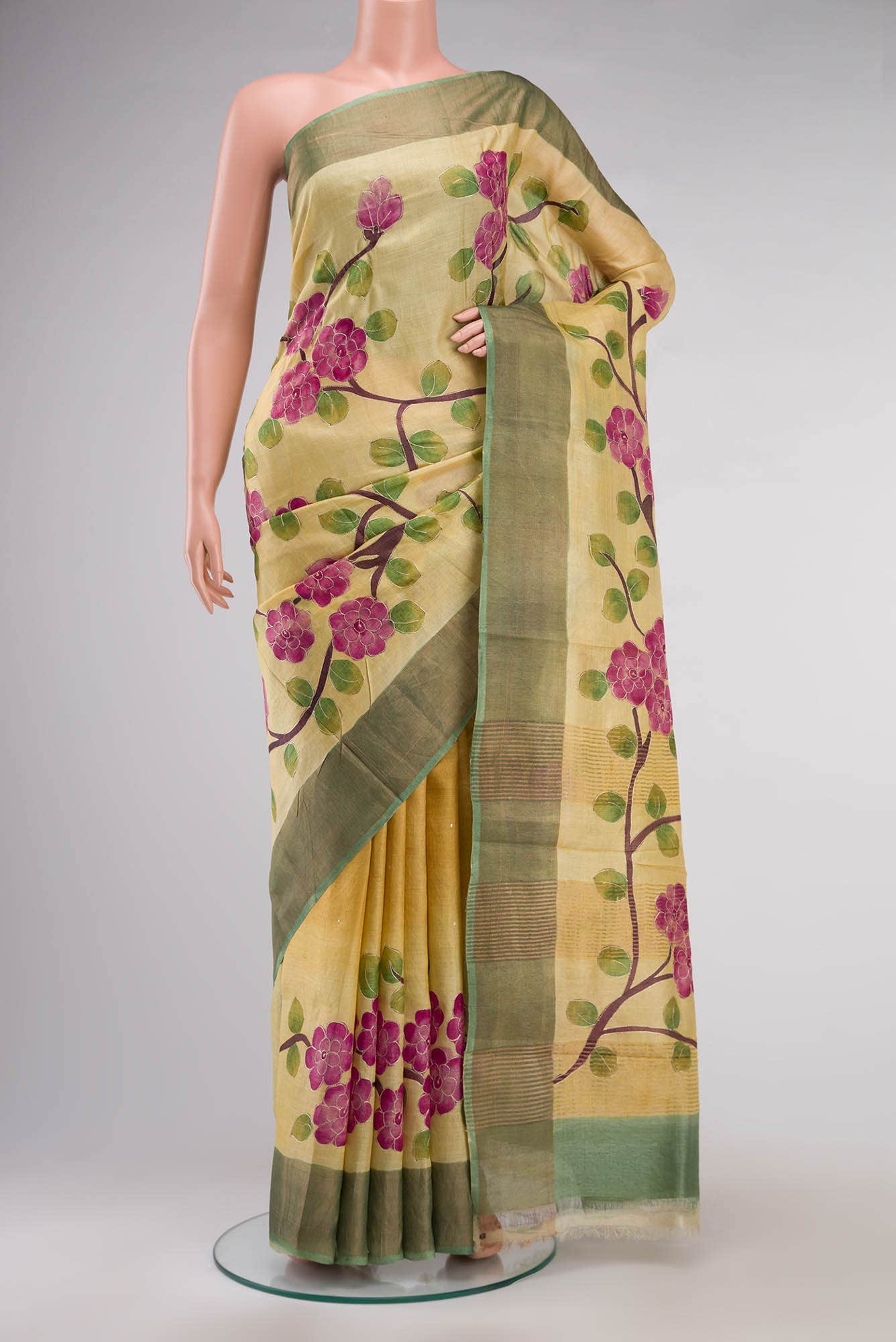 Yellow Bhagalpuri Tussar Silk Saree